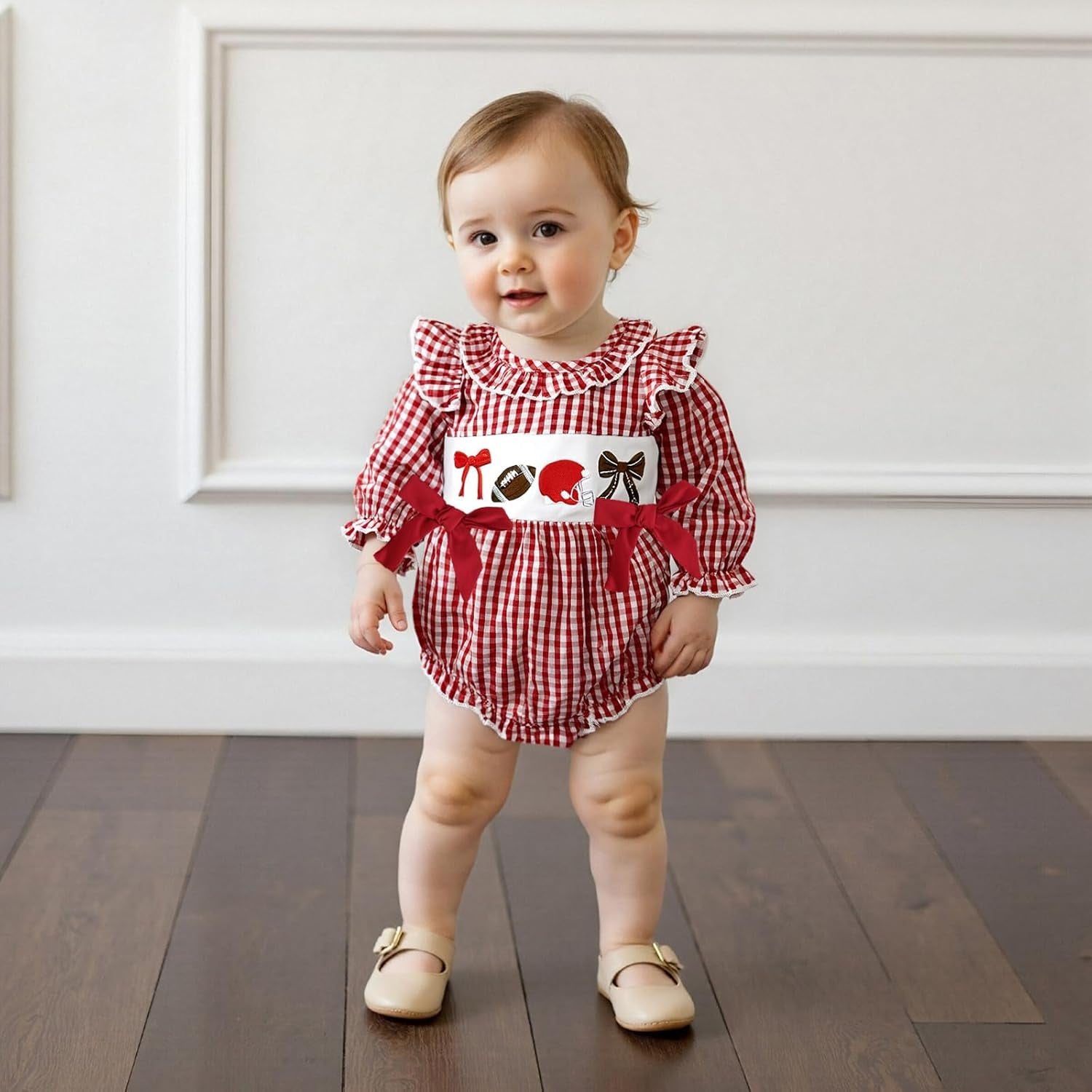 Thanksgiving Baby Girl Outfit Infant Plaid Bubble Romper Onesie Newborn Croissant Bodysuit Fall Winter Clothes
