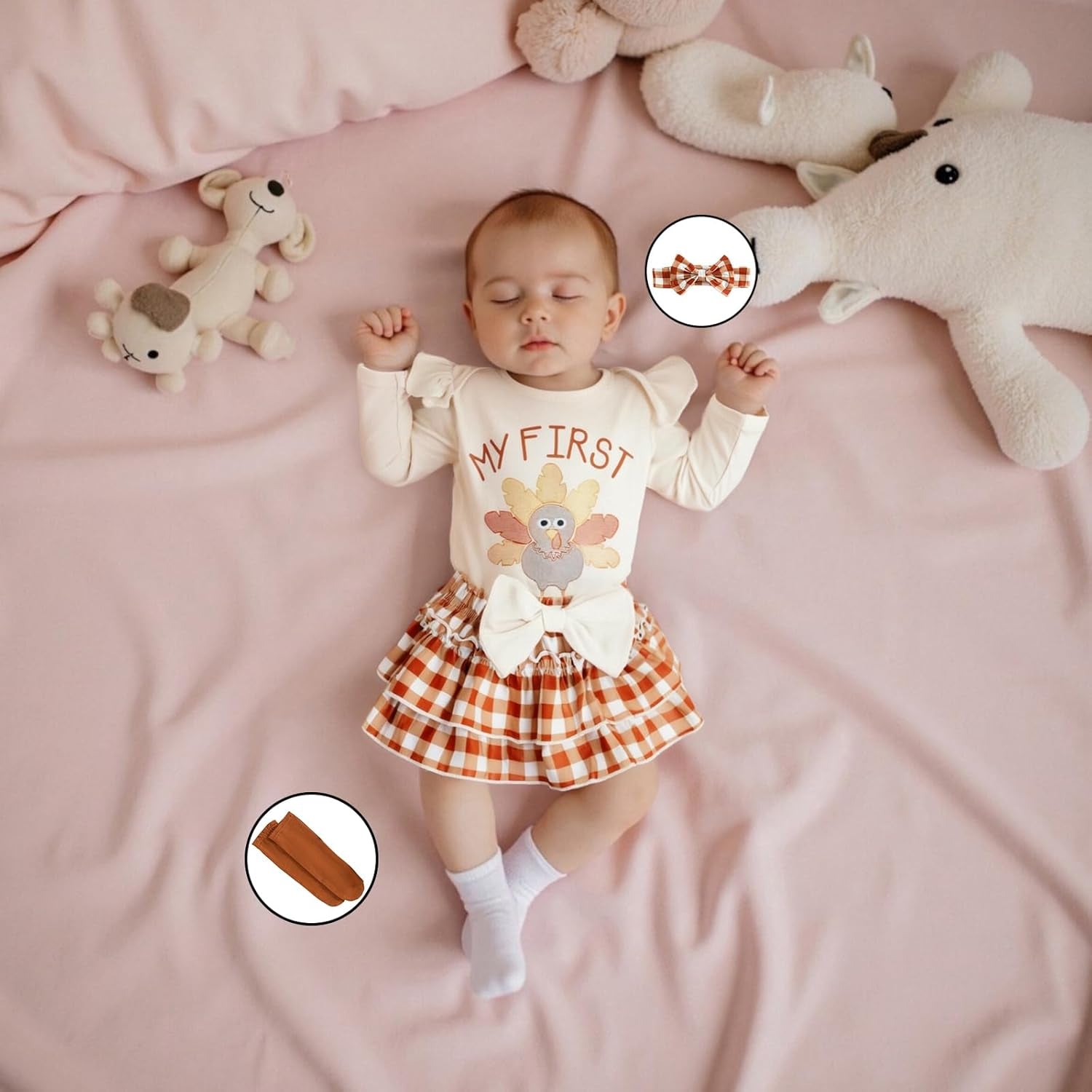 My First Christmas Baby Girl Outfit Santa Ruffle Romper Layered Shorts Headband Socks Newborn Christmas Clothes