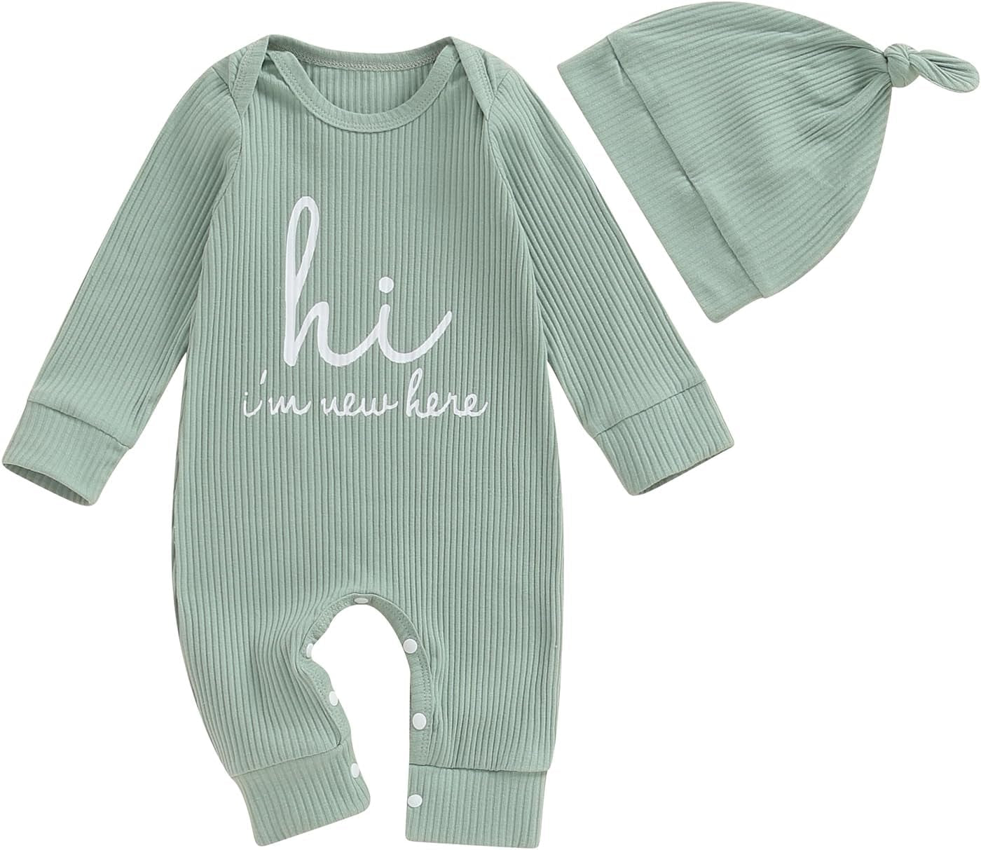 Newborn Baby Boy Girl Clothes Hi I'M New Here Coming Home from Hospital Outfits Gender Neutral One Piece Romper