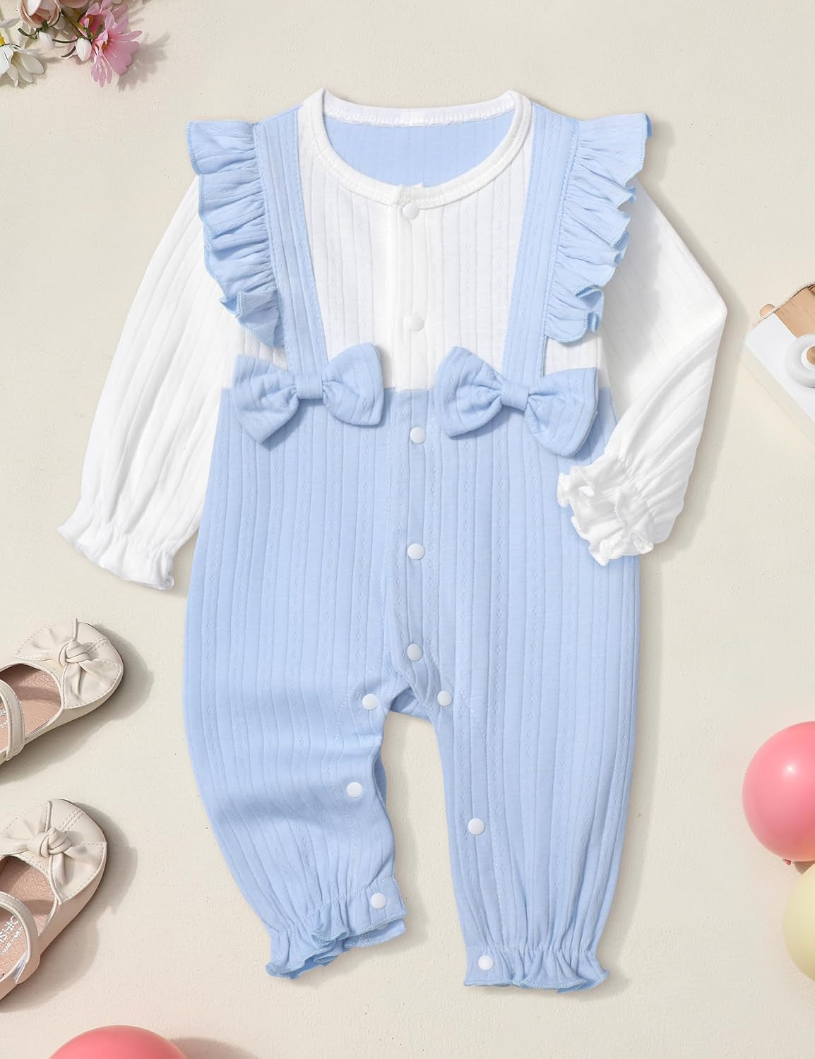 Newborn Baby Girl Clothes Fall Winter Outfits Ruffle Crew Neck Romper Onesie Long Sleeve Jumpsuit Coming Home Outfit
