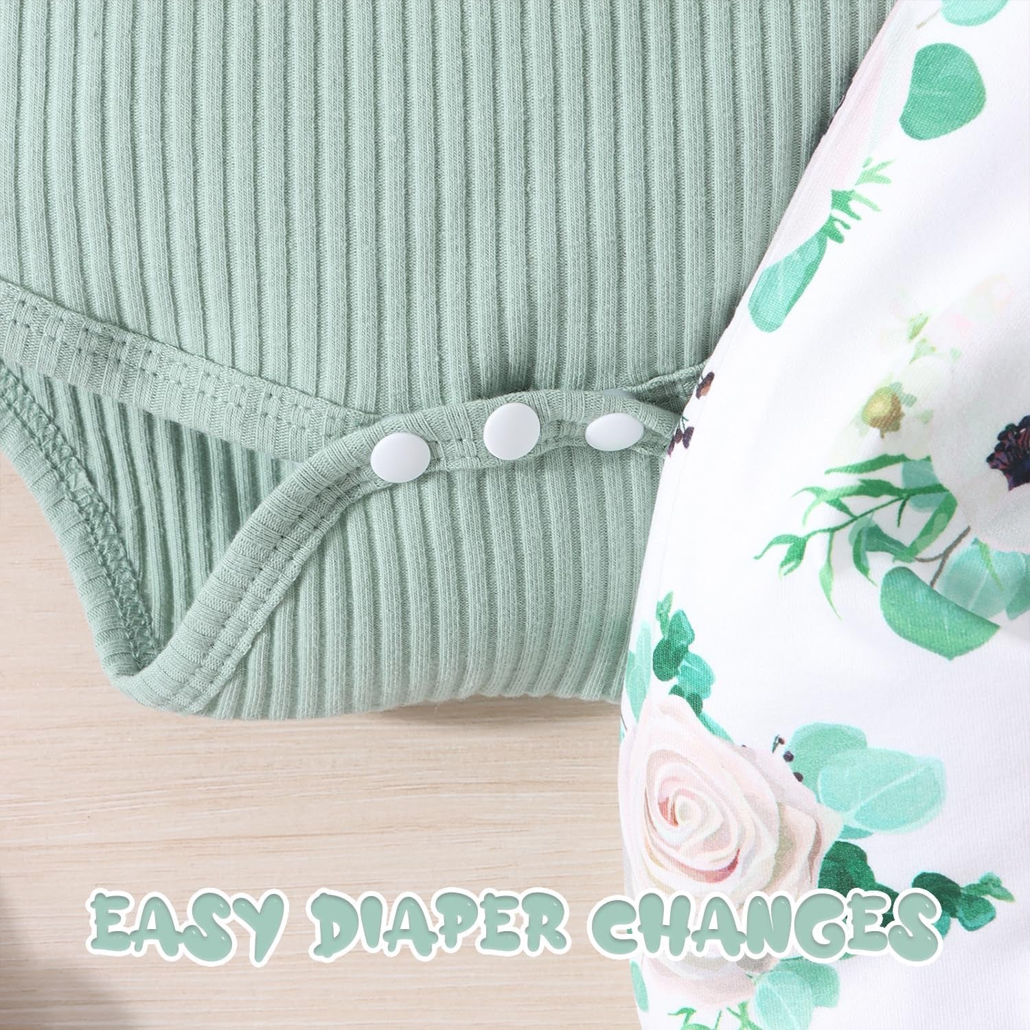 Baby Girl Clothes Newborn Infant Outfits Ruffle Romper+ Floral Pants + Cute Headband Sets for Girls