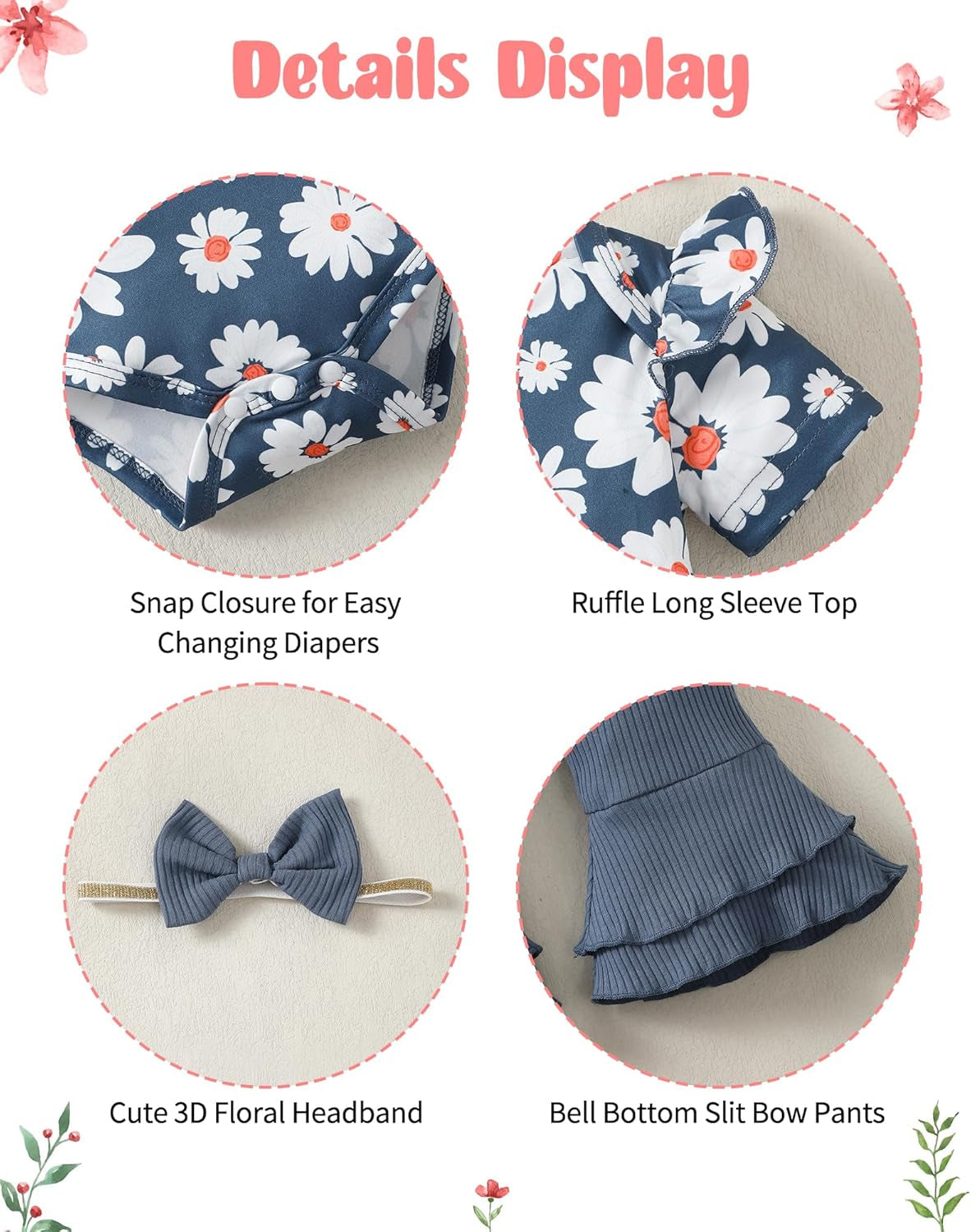 Baby Girl Clothes Ruffle Short Sleeve Romper Long Pants Set with Headband Newborn Infant Outfits