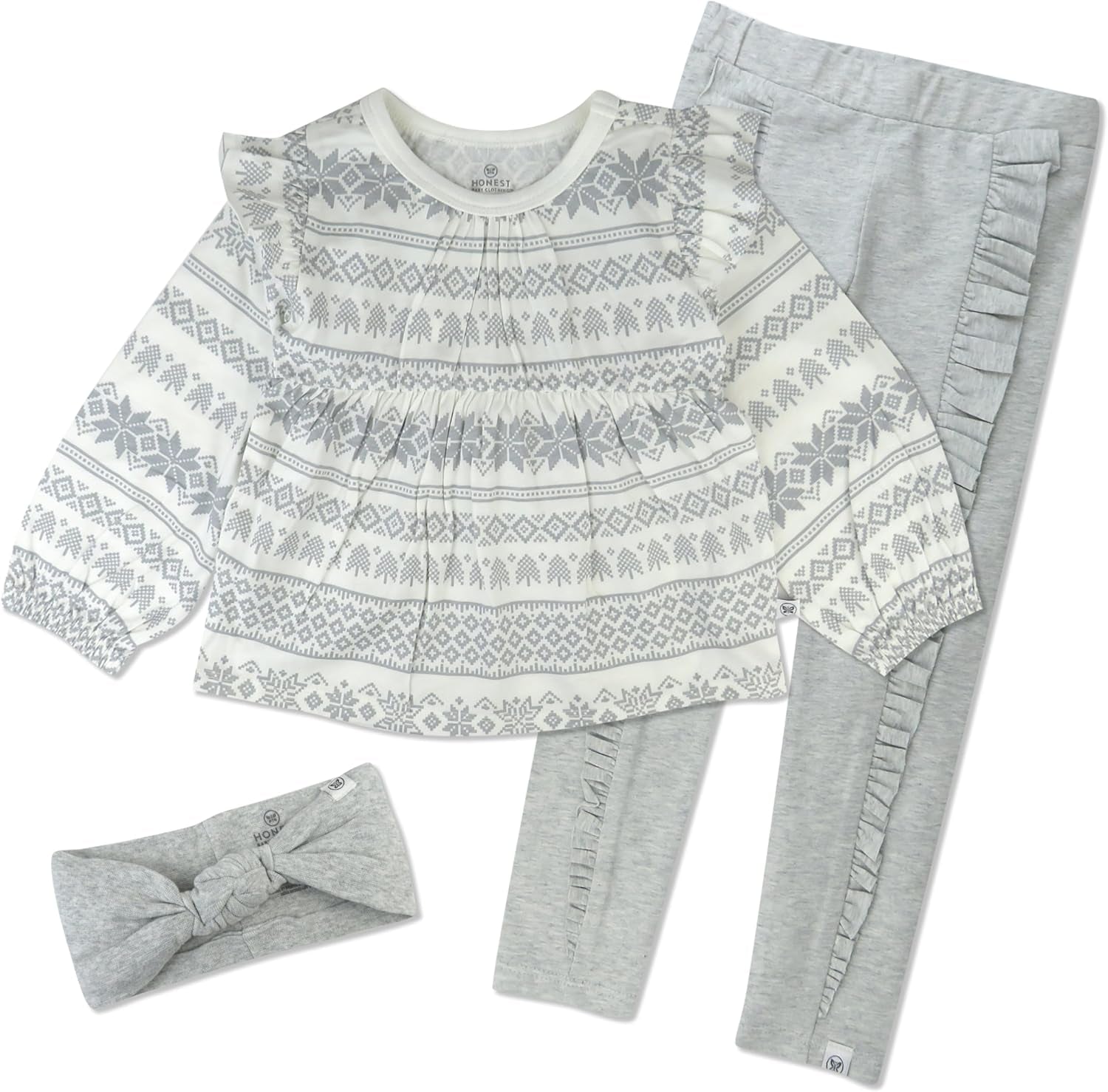 Baby-Girls Long Sleeve Top, Legging and Headband Set 100% Organic Cotton for Baby and Toddler Girls