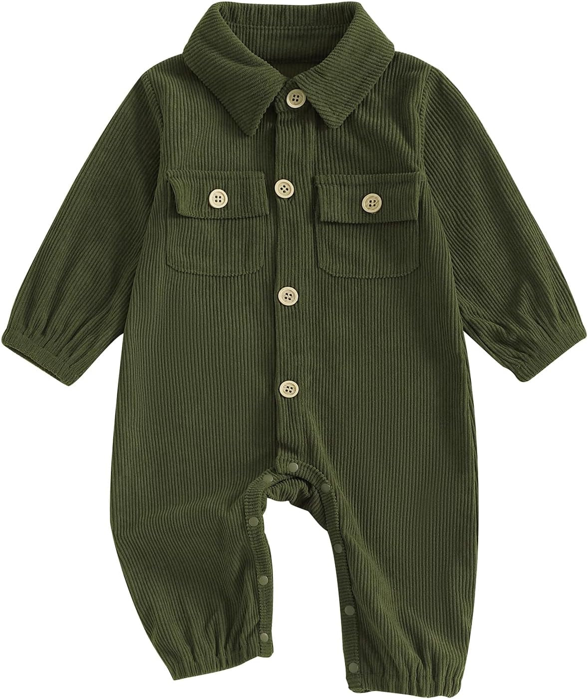 Newborn Baby Boy Girl Clothes Corduroy Long Sleeve Button up Romper Jumpsuit Collared Bodysuit Fall Winter Outfit