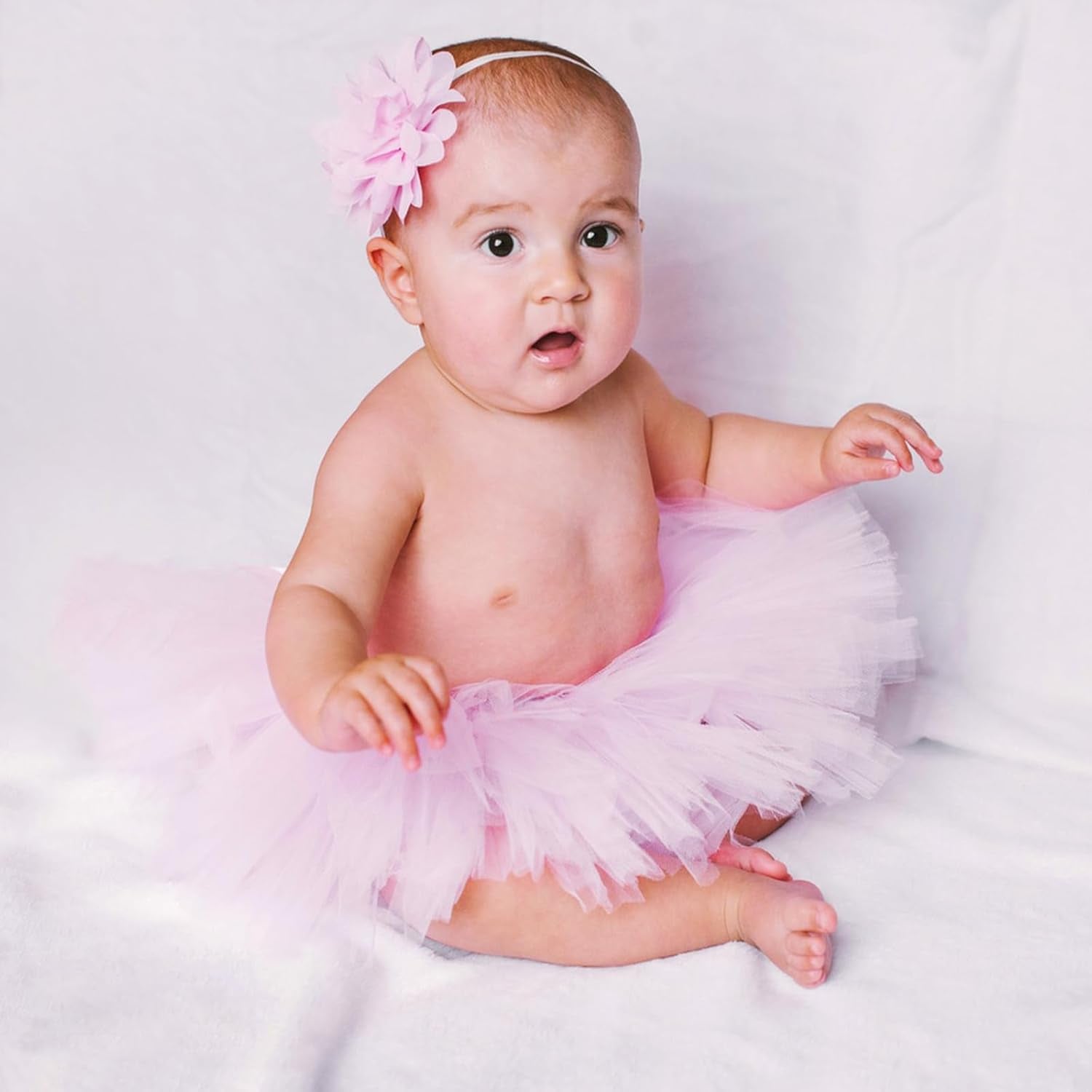 Newborn Baby Tutu Skirt and Flower Headband for Photography Prop Outfits 0-4 Month (Pink)