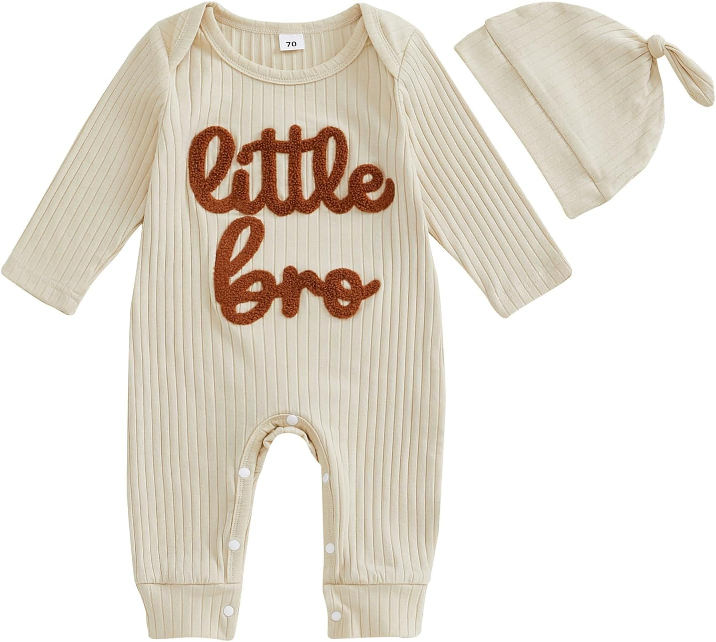 Newborn Baby Boys Girls Romper Long Sleeve Lil Bro Letter Print Solid Color Bodysuit Jumpsuit