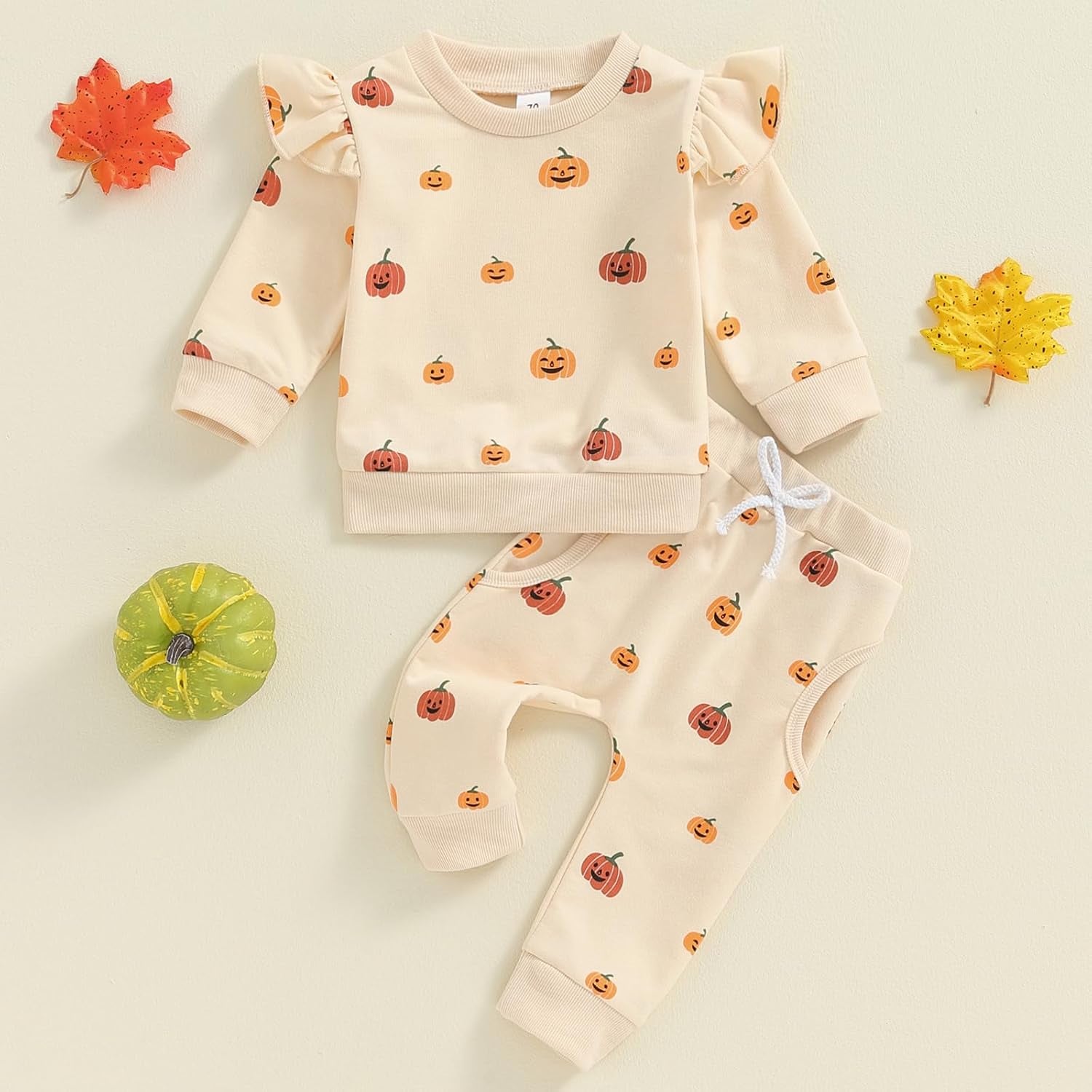 Baby Girl Halloween Outfits Toddler Pumpkin Outfit Ruffle Long Sleeve Sweatshirt Top Pant Sets Fall Clothes