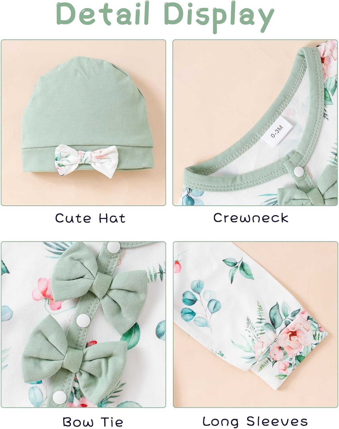 Newborn Baby Girl Clothes Long Sleeve Romper Infant Fall Winter Outfits Floral Hat Jumpsuit Preemie Girl Clothes