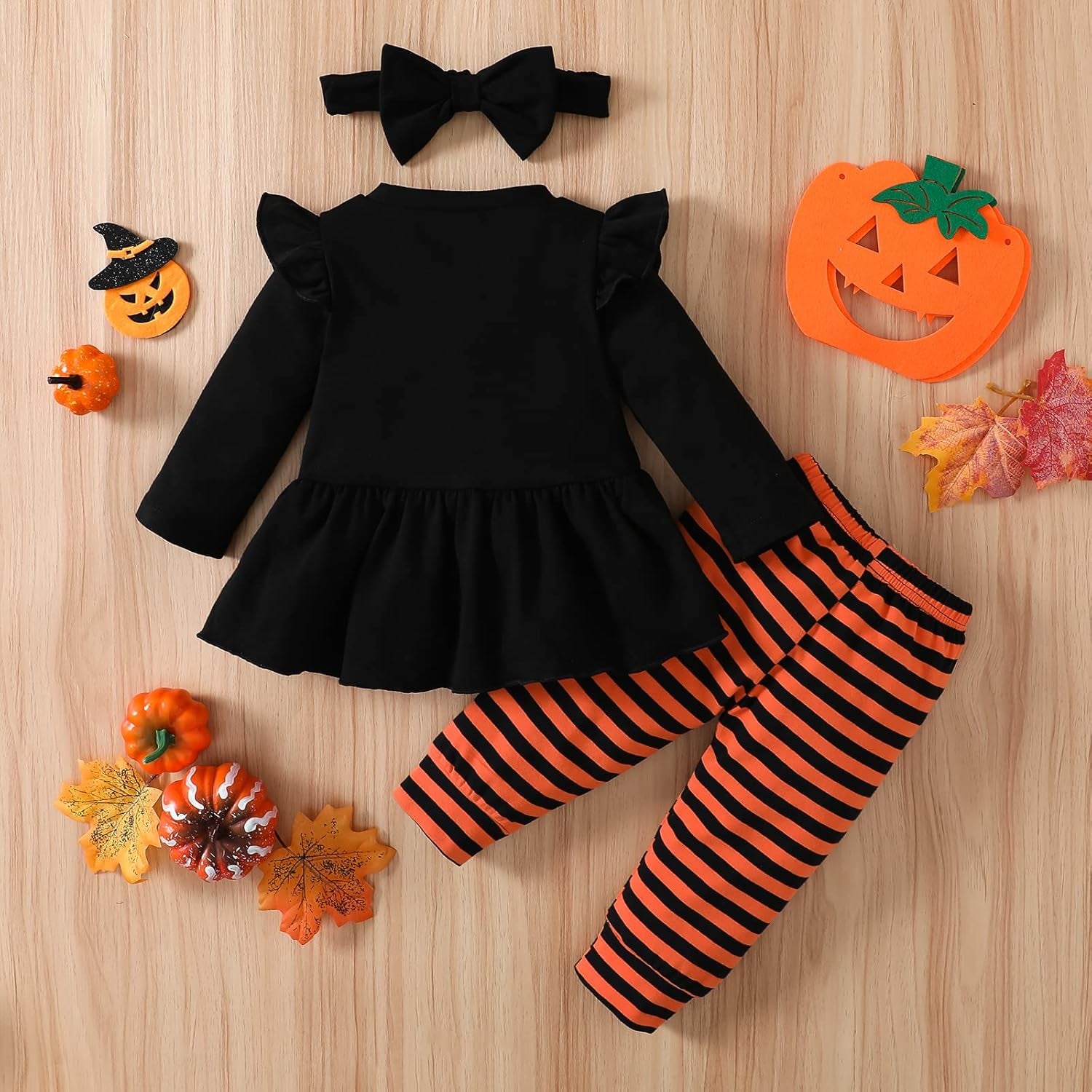 My 1St Halloween Baby Girl Outfits Ruffle Pumpkin Print Tunic Drees Shirt Stripe Pants Legging Fall Winter Clothes