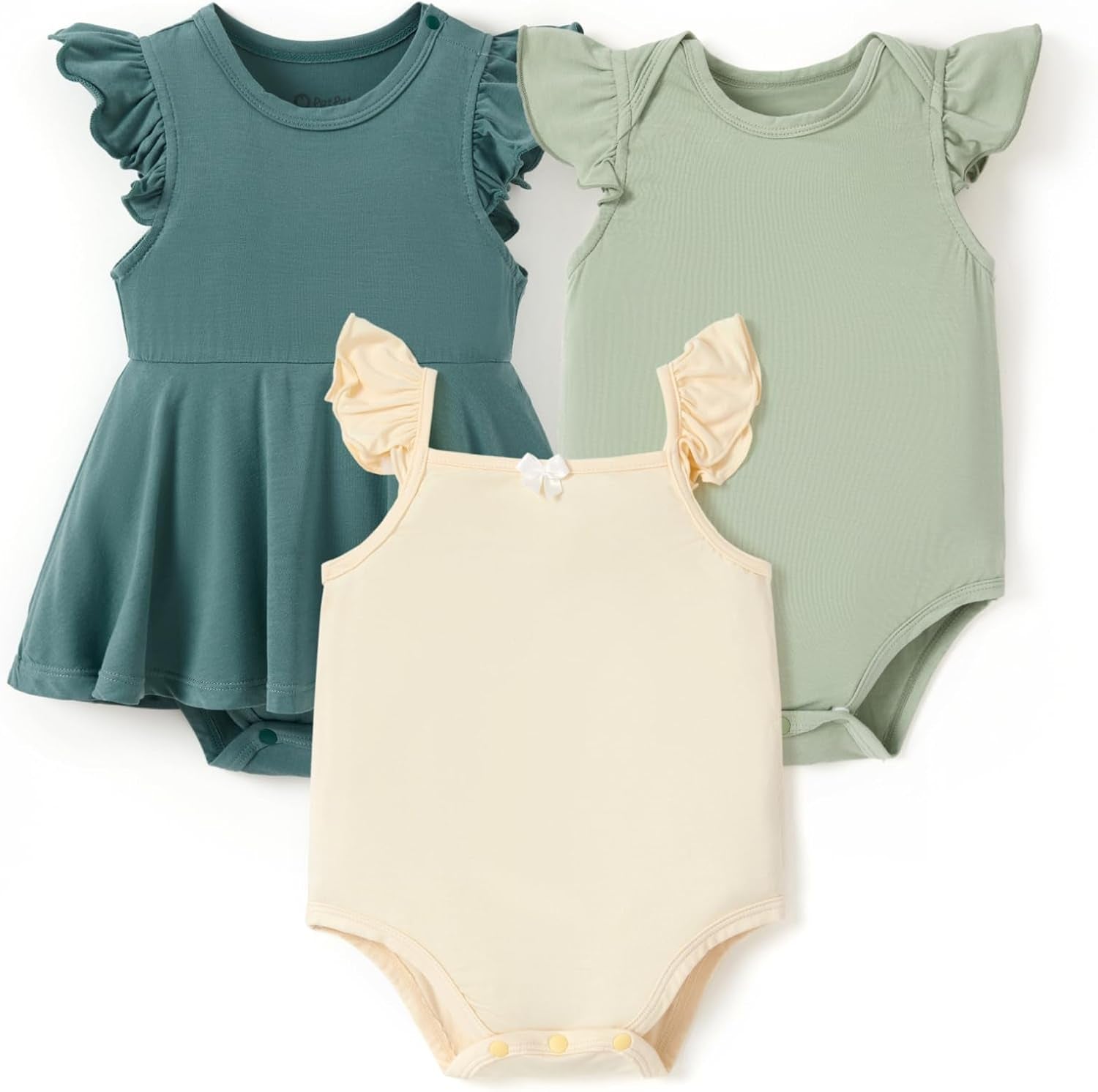 Baby Girl Bodysuits - Soft Bamboo Viscose - Flutter Sleeves Cute Dress - Newborn Infant Summer Clothes - 3 Pack