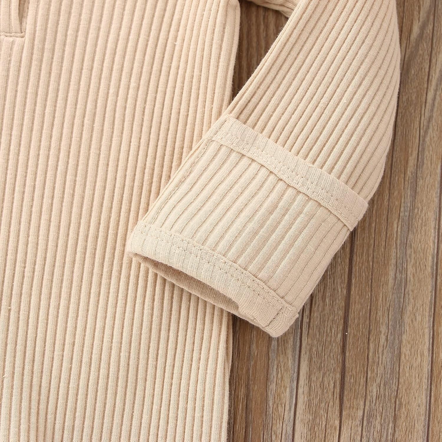 Infant Boys Girls Clothes Set Newborn Baby Romper Hat Ribbed Knit Long Sleeve Button Solid Bodysuit Jumpsuit