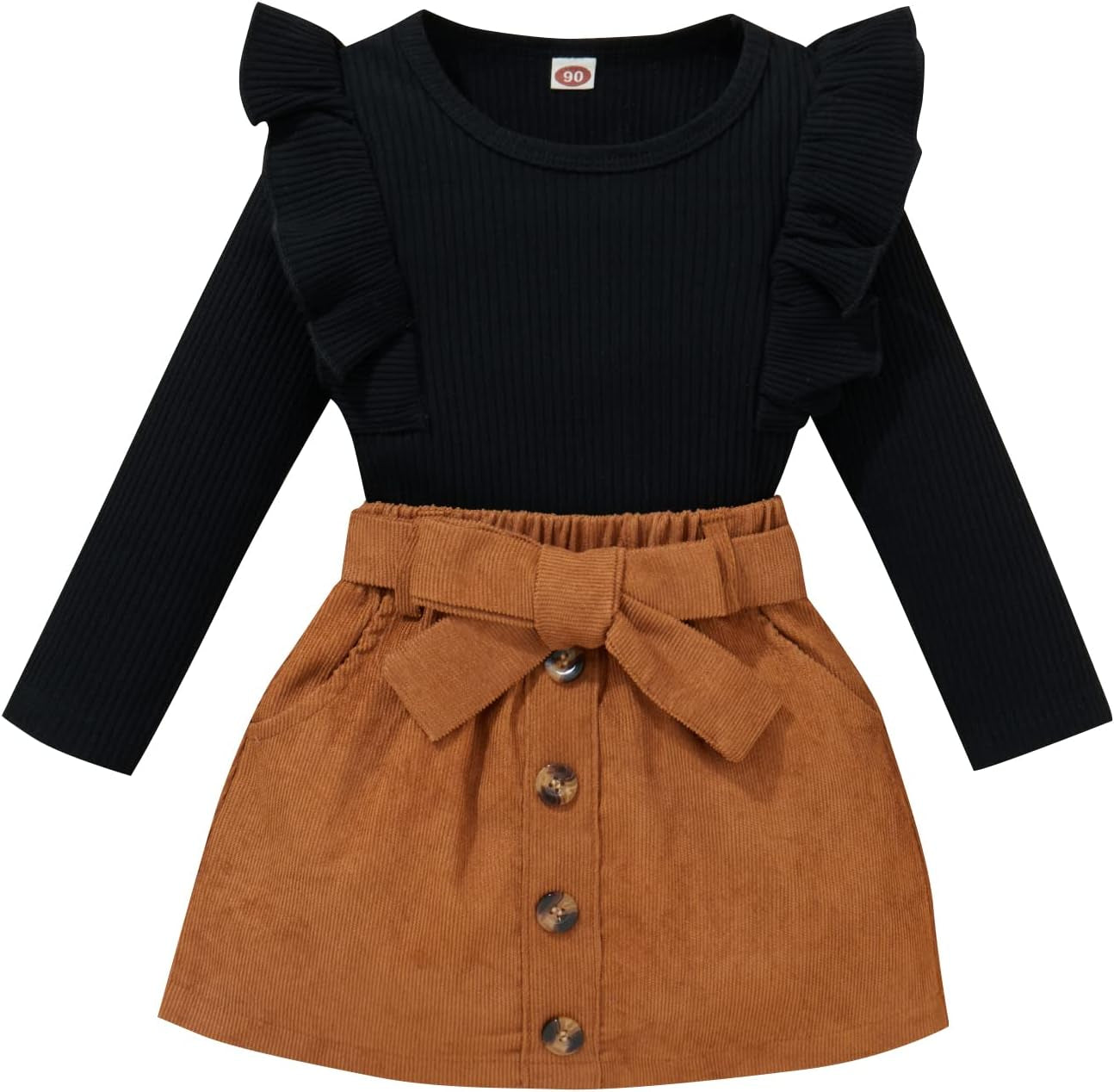 Baby Toddler Girl Outfits Fall Winter Clothes Turtleneck Knitted Cotton Long Sleeves Tops & Button Mini Skirts Set
