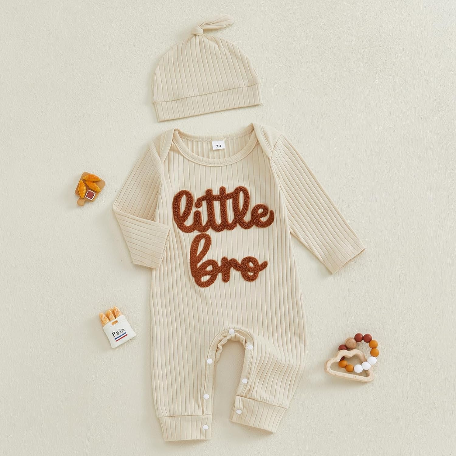 Newborn Baby Boys Girls Romper Long Sleeve Lil Bro Letter Print Solid Color Bodysuit Jumpsuit