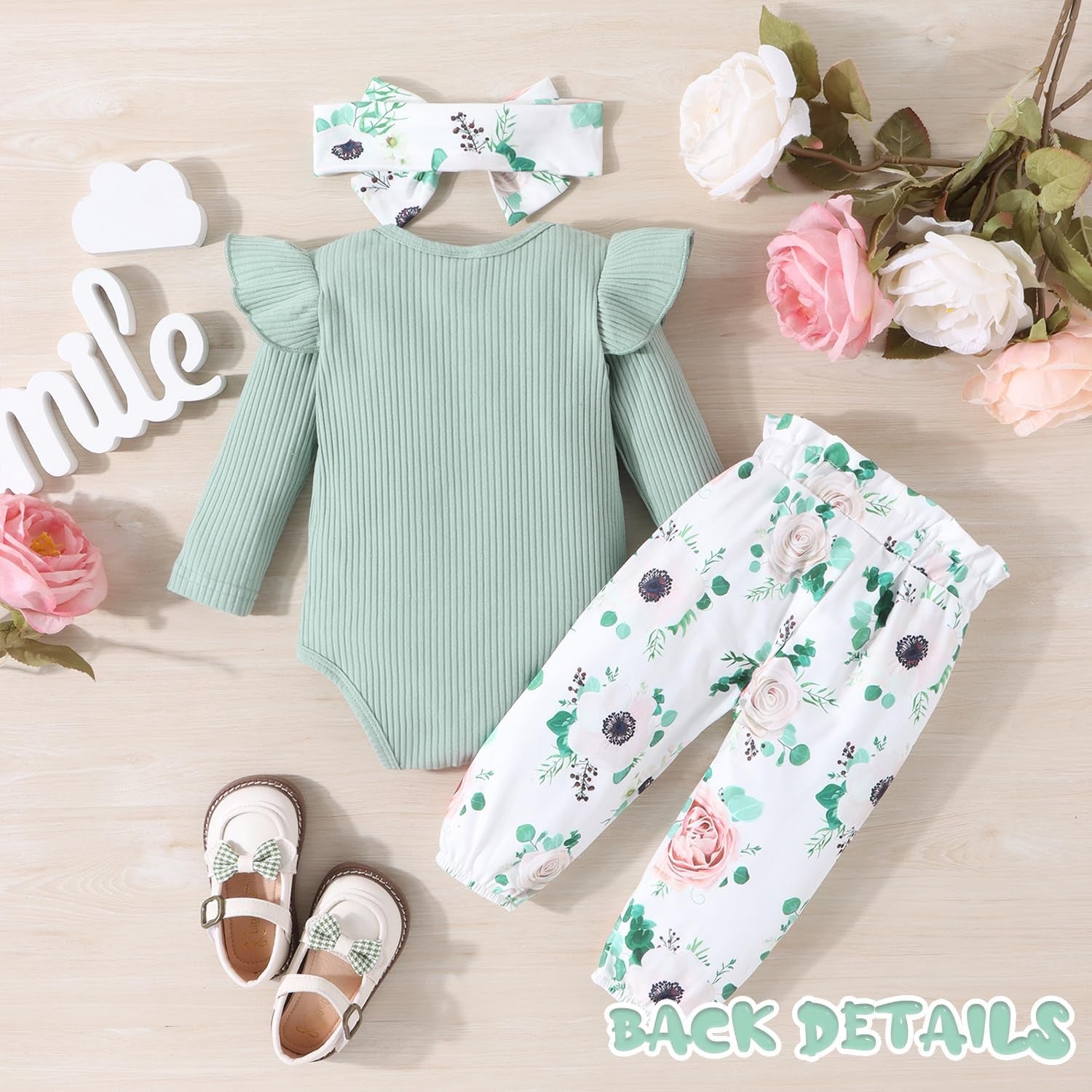 Baby Girl Clothes Newborn Infant Outfits Ruffle Romper+ Floral Pants + Cute Headband Sets for Girls