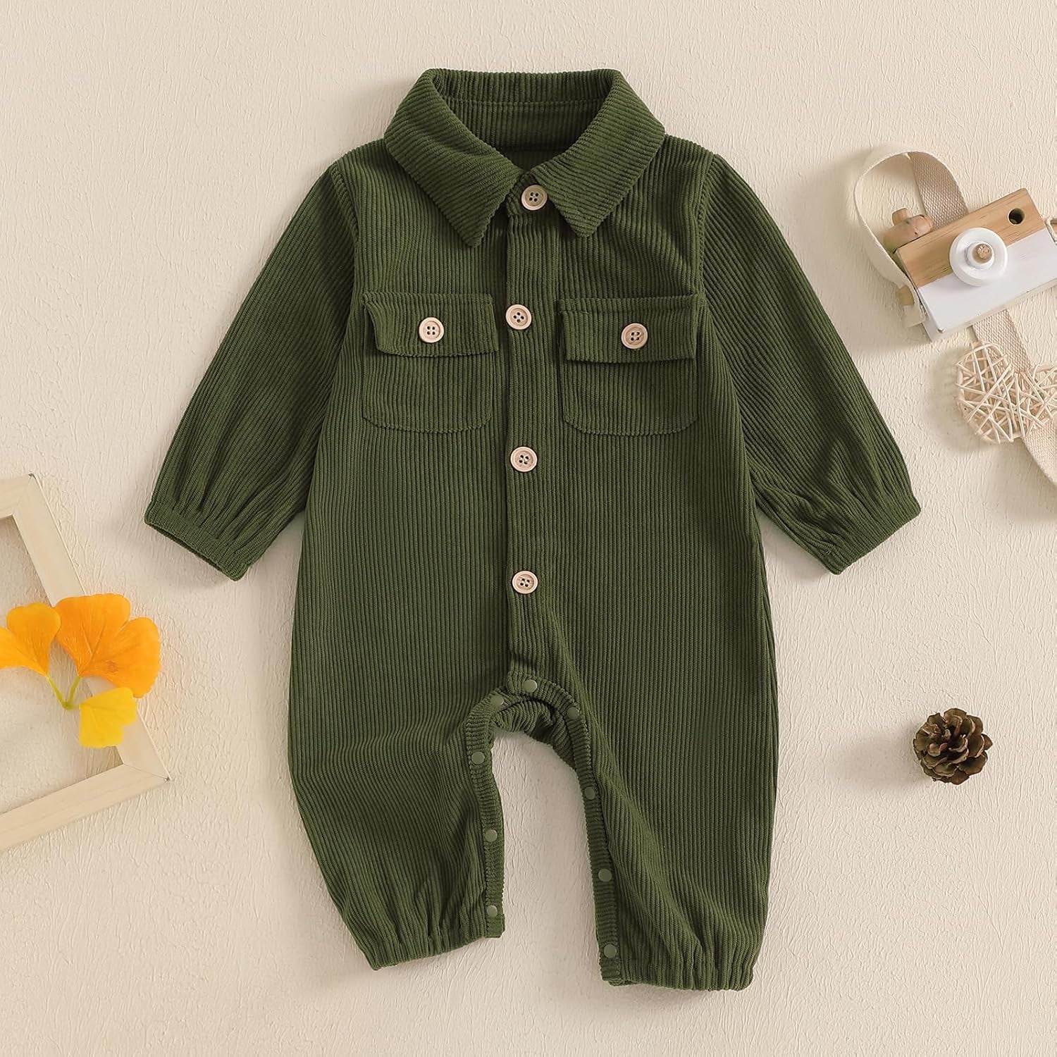 Newborn Baby Boy Girl Clothes Corduroy Long Sleeve Button up Romper Jumpsuit Collared Bodysuit Fall Winter Outfit