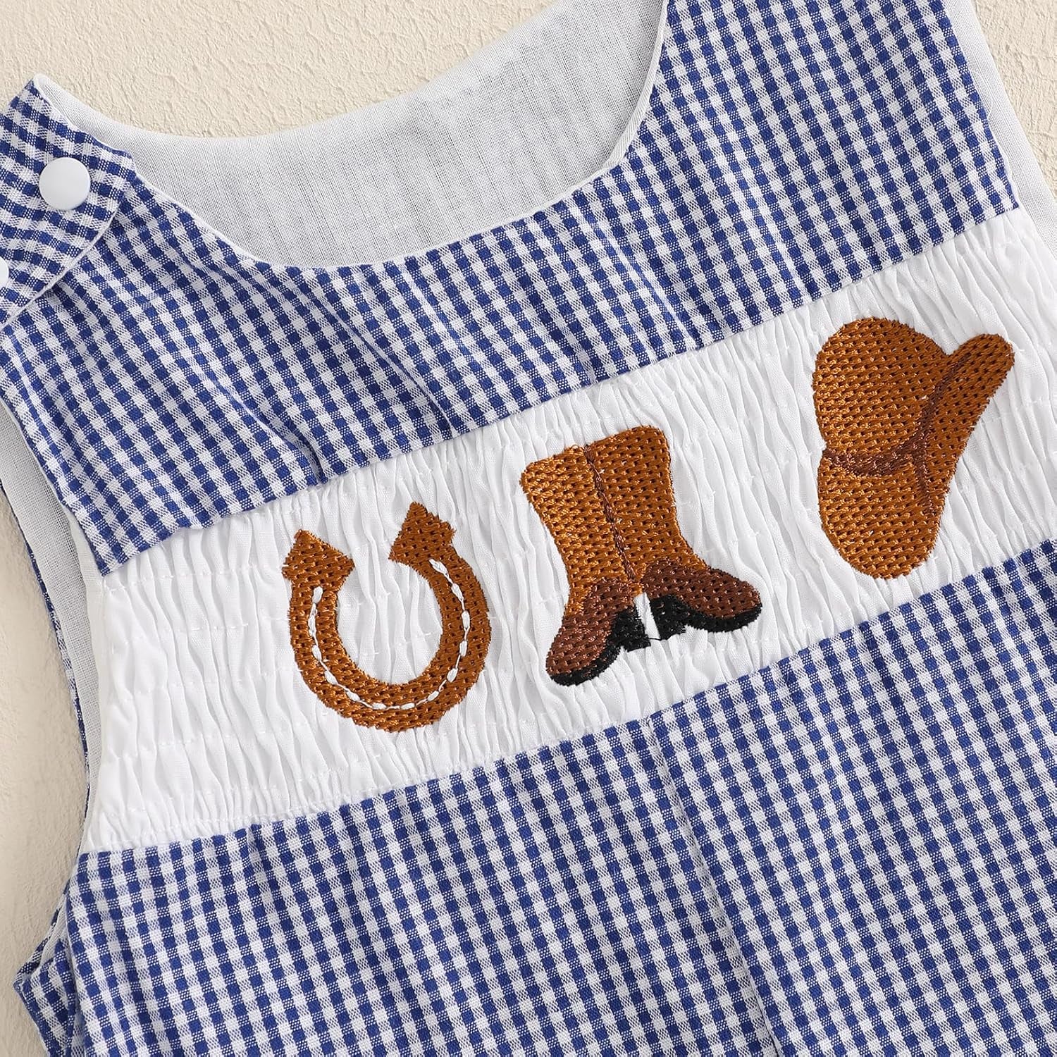 Toddler Western Baby Boy Clothes Horse Riding Embroidery Smocked Jumpsuit Sleeveless Romper Spring Summer Outfit