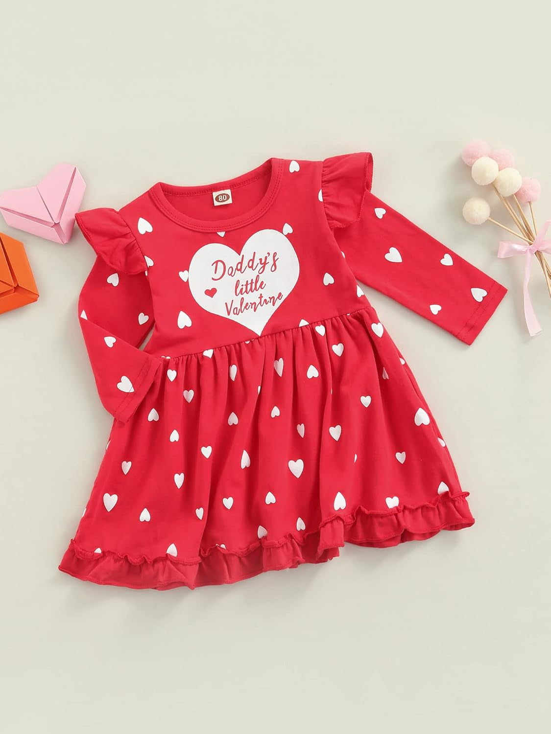 Baby Valentines Day Outfit Girl, Long Sleeve Tulle Tutu Dress Heart Design Sweatshirt Princess Dress Valentines Day Gift (A, 4-5T)