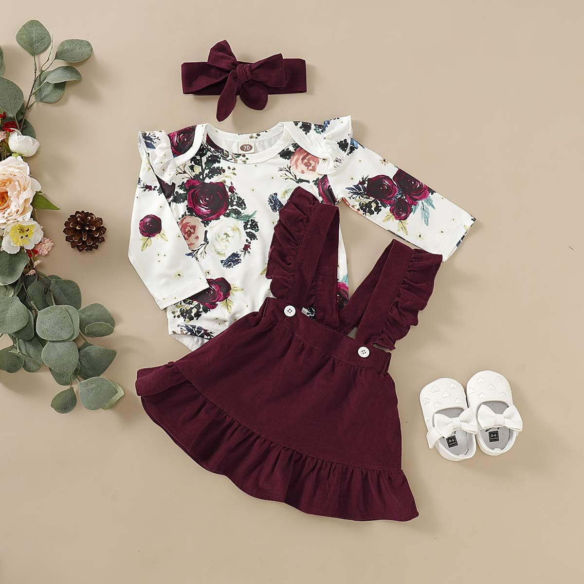 Newborn Baby Girl Clothes Toddler Long Sleeve Ruffle Romper Top Infant Skirt Set Little Girl Overall Dress