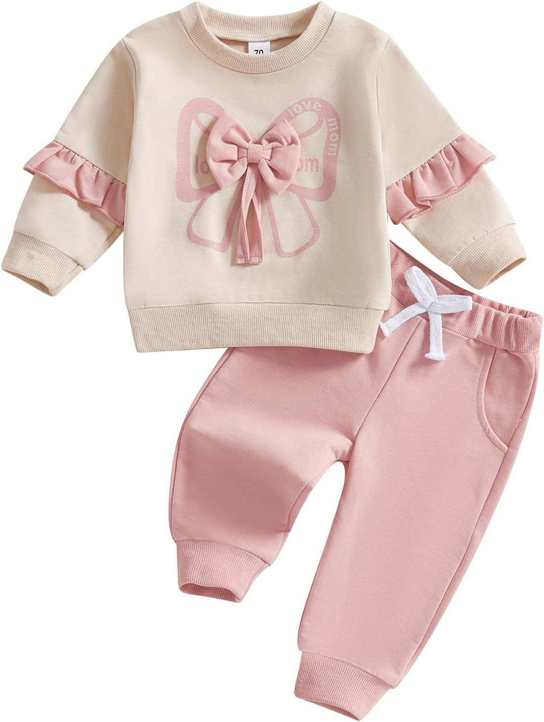 Baby Girl Clothes Toddler Fall Winter Outfit Ruffles Crewneck Bow Pullover Sweatshirt + Joggers Pants Set