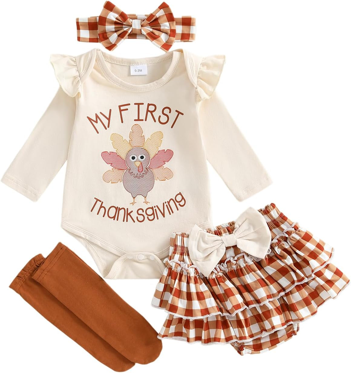 My First Christmas Baby Girl Outfit Santa Ruffle Romper Layered Shorts Headband Socks Newborn Christmas Clothes