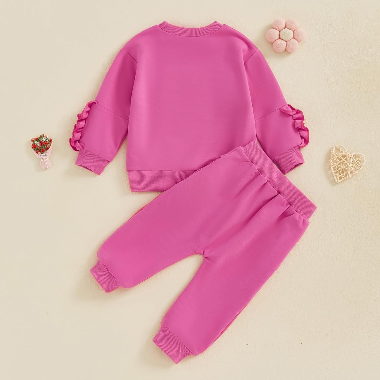 Toddler Baby Girl Valentines Day Outfit Long Sleeve Lovely Embroidery Sweatshirt Long Pants 2Pcs Clothes Set