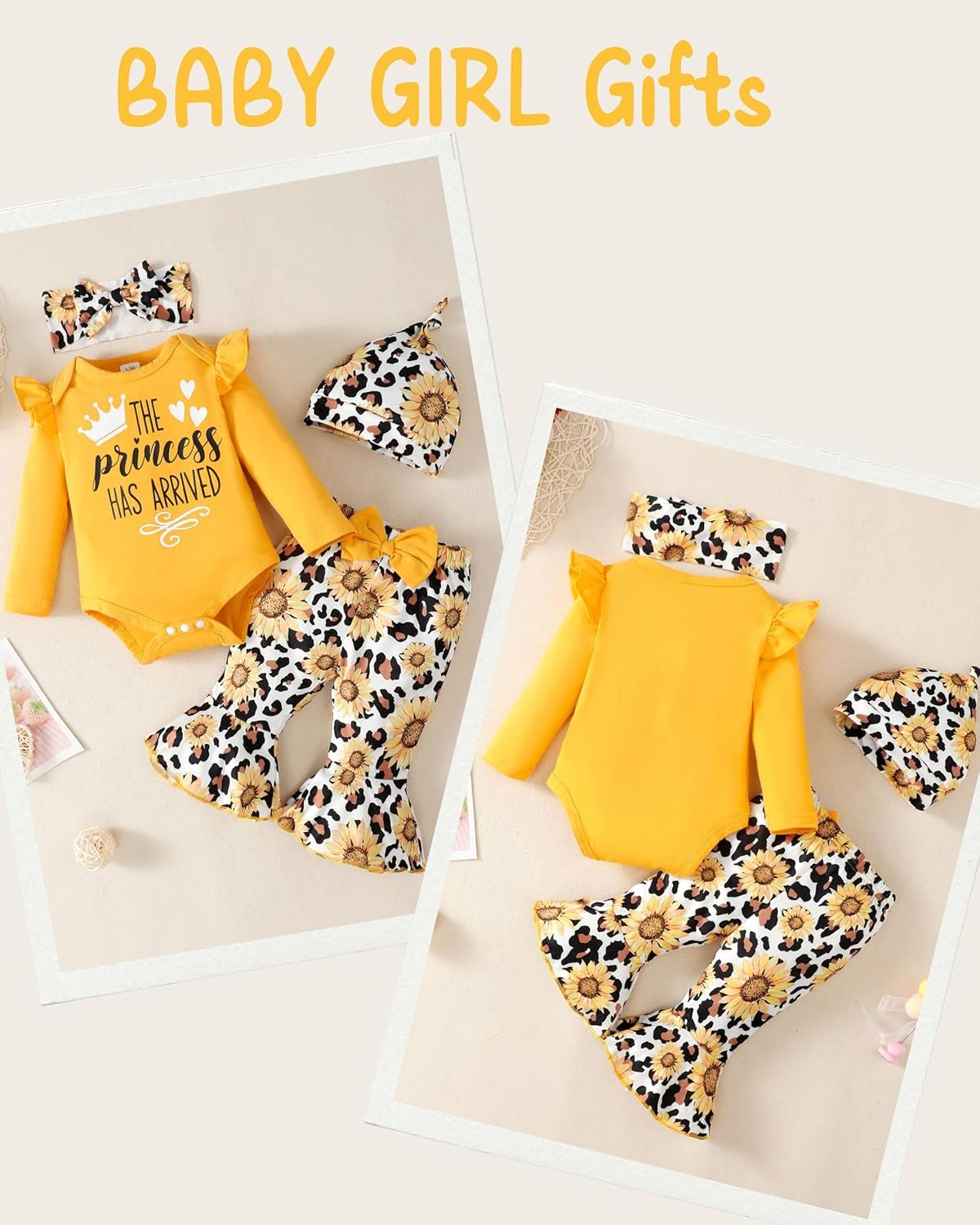Newborn Baby Girl Clothes Infant Outfits Clothing Ruffle Romper Bell Bottoms Flared Pants Outfit Sets for Baby Girls
