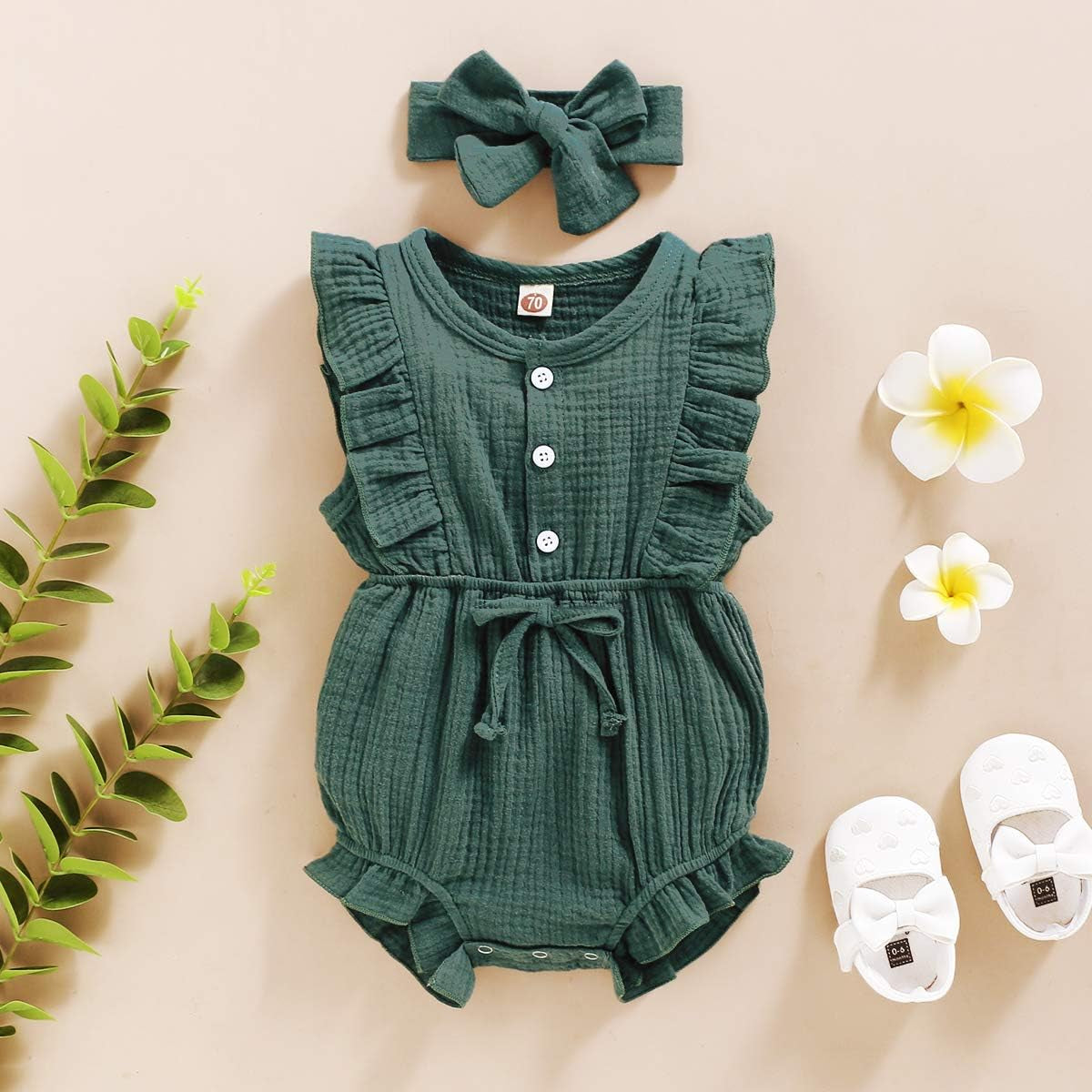Toddler Baby Girl Ruffled Sleeveless Romper Casual Summer Jumpsuit Cotton Linen Clothes