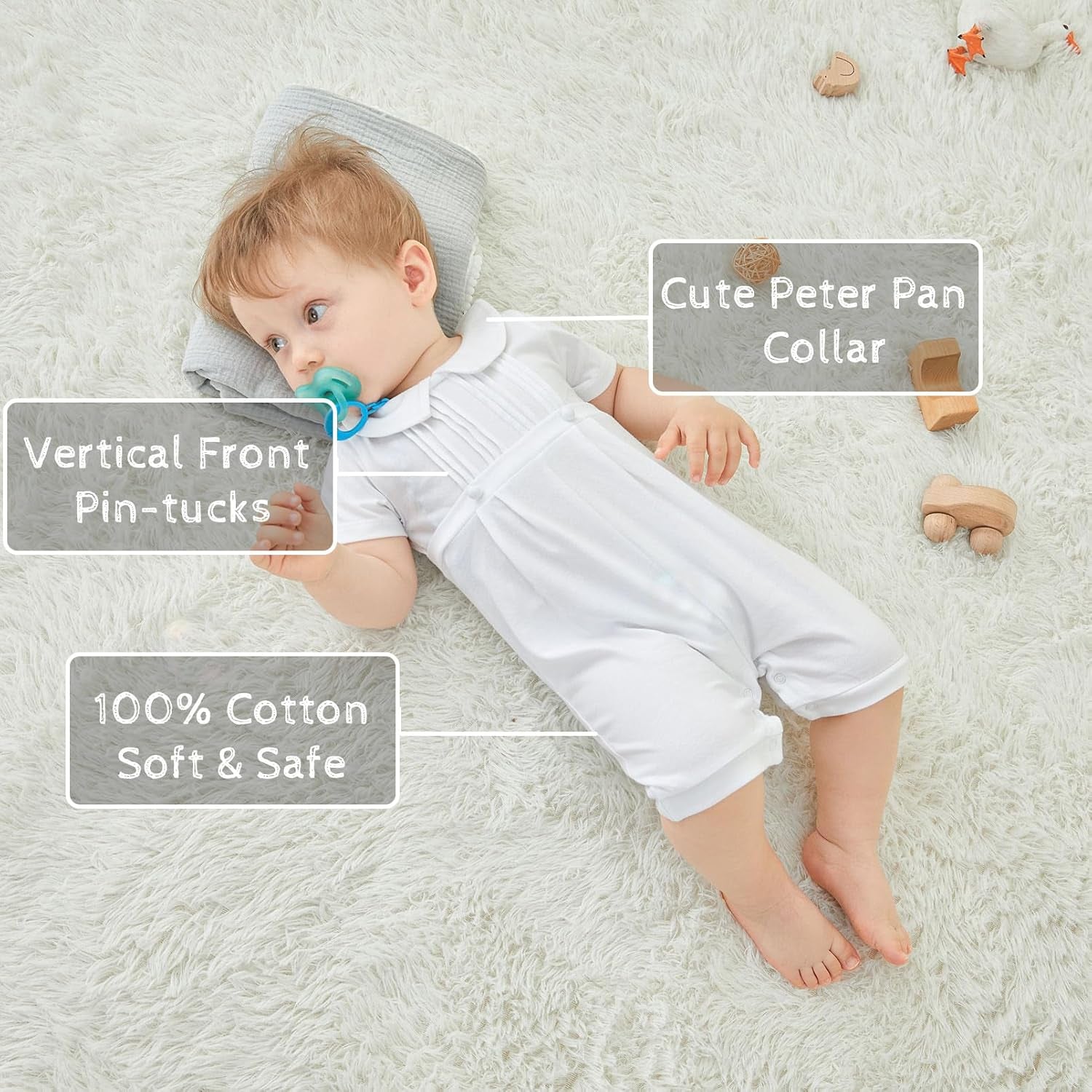 Unisex Baby Jumpsuit Infant Boys Girls Cotton Spring Fall Romper One-Piece Coverall Baptism Outfit White 0-24 Months