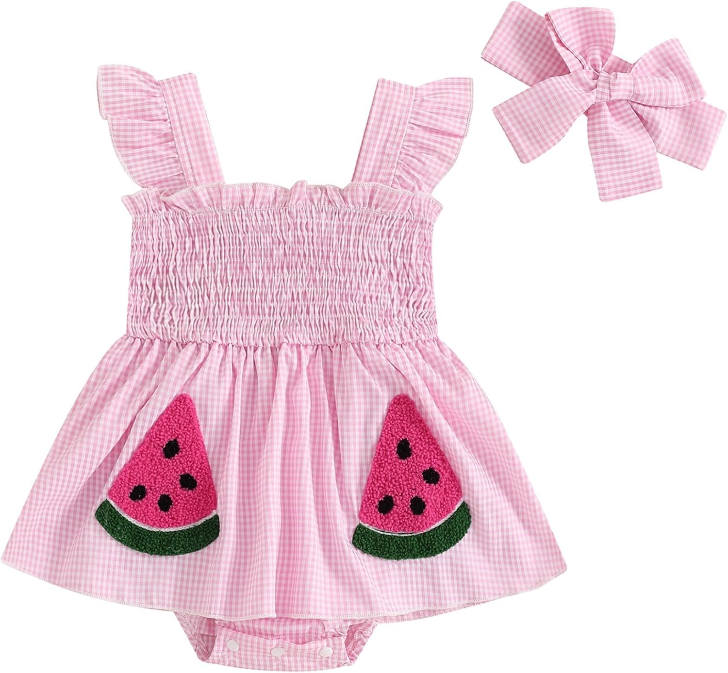 Baby Girl Summer Dress Ruffle Fruit Clothes Flutter Sleeveless Smocked Infant Rompers Plaid Boho Dress Outfits