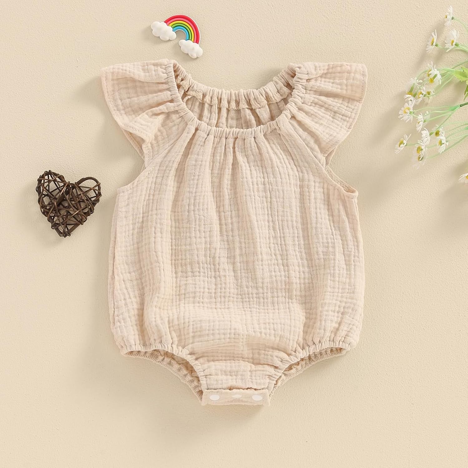 Baby Girl Boy Summer Cotton Linen Romper Clothes Basic Plain Ruffle Sleeveless Comfy Rompers Newborn Tops