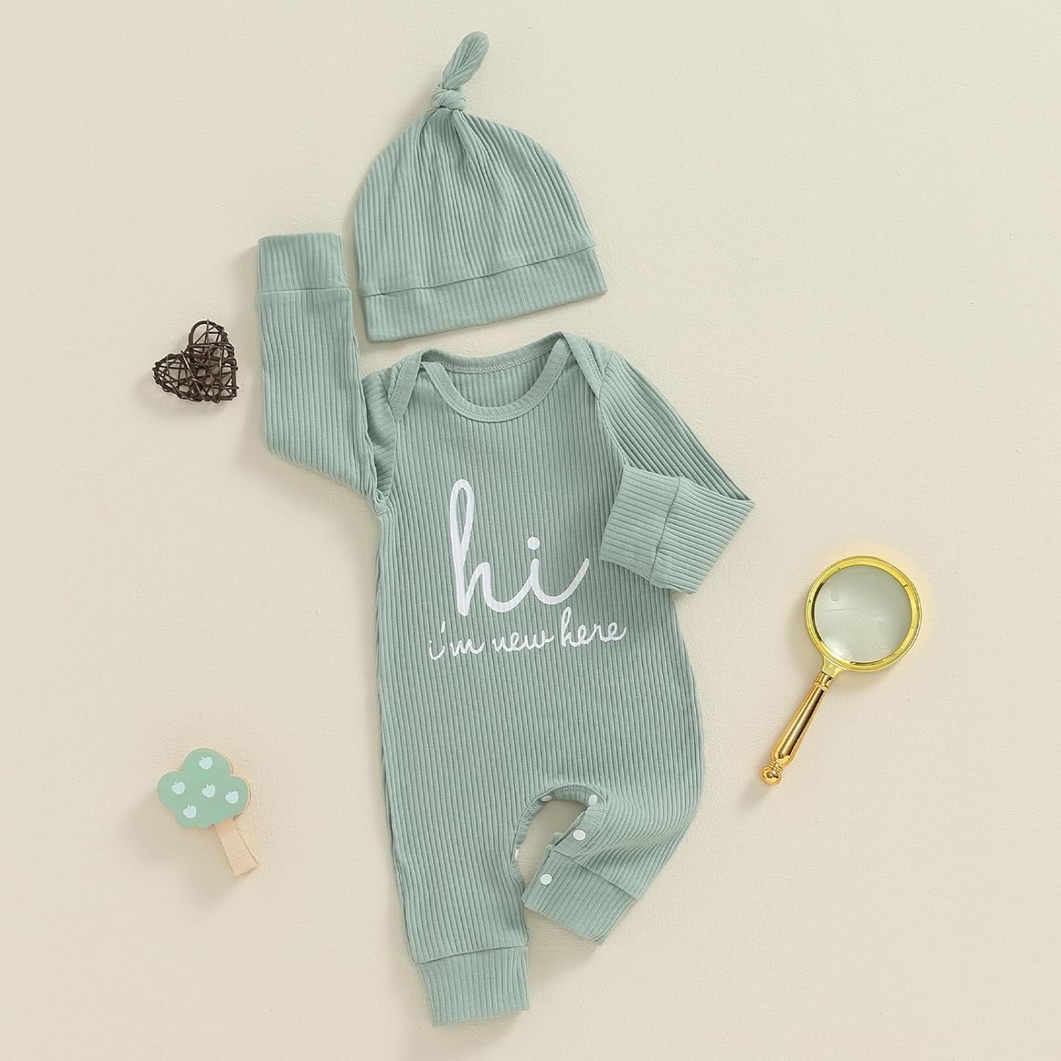 Newborn Baby Boy Girl Clothes Hi I'M New Here Coming Home from Hospital Outfits Gender Neutral One Piece Romper