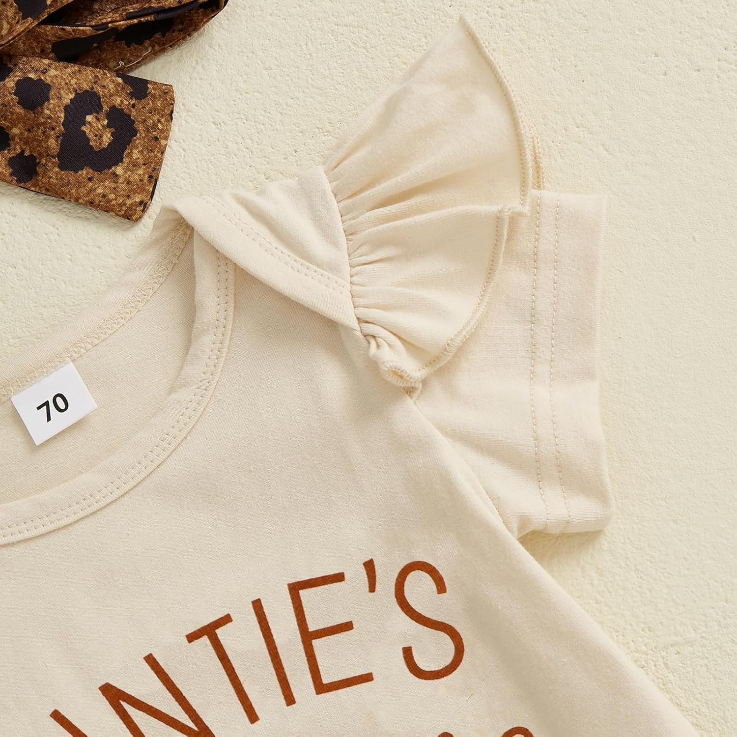 Aunties Bestie Baby Girl Clothes Aunt Saying Letter Embroidery Ruffle Romper Leopard Pant Headband 3Pcs Summer Outfit