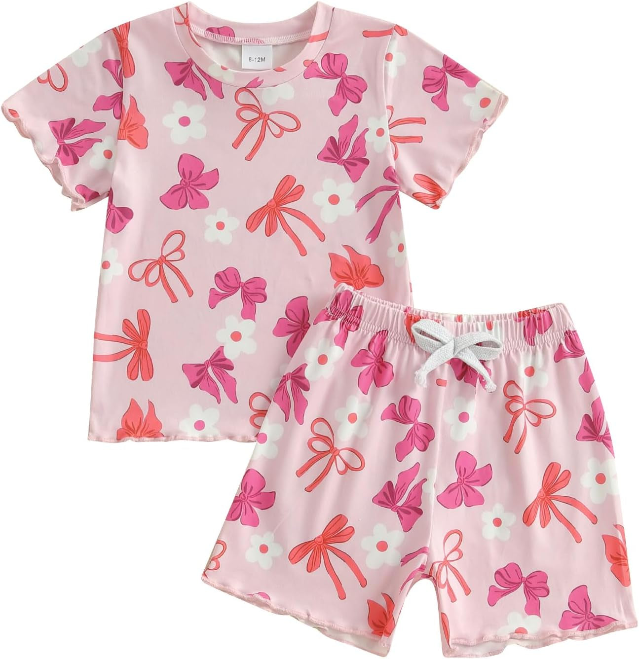 Toddler Baby Girls Summer Clothes Floral Crewneck Short Sleeve T-Shirts Tops Ruffle Shorts Cute Outfits Set 6M-4T