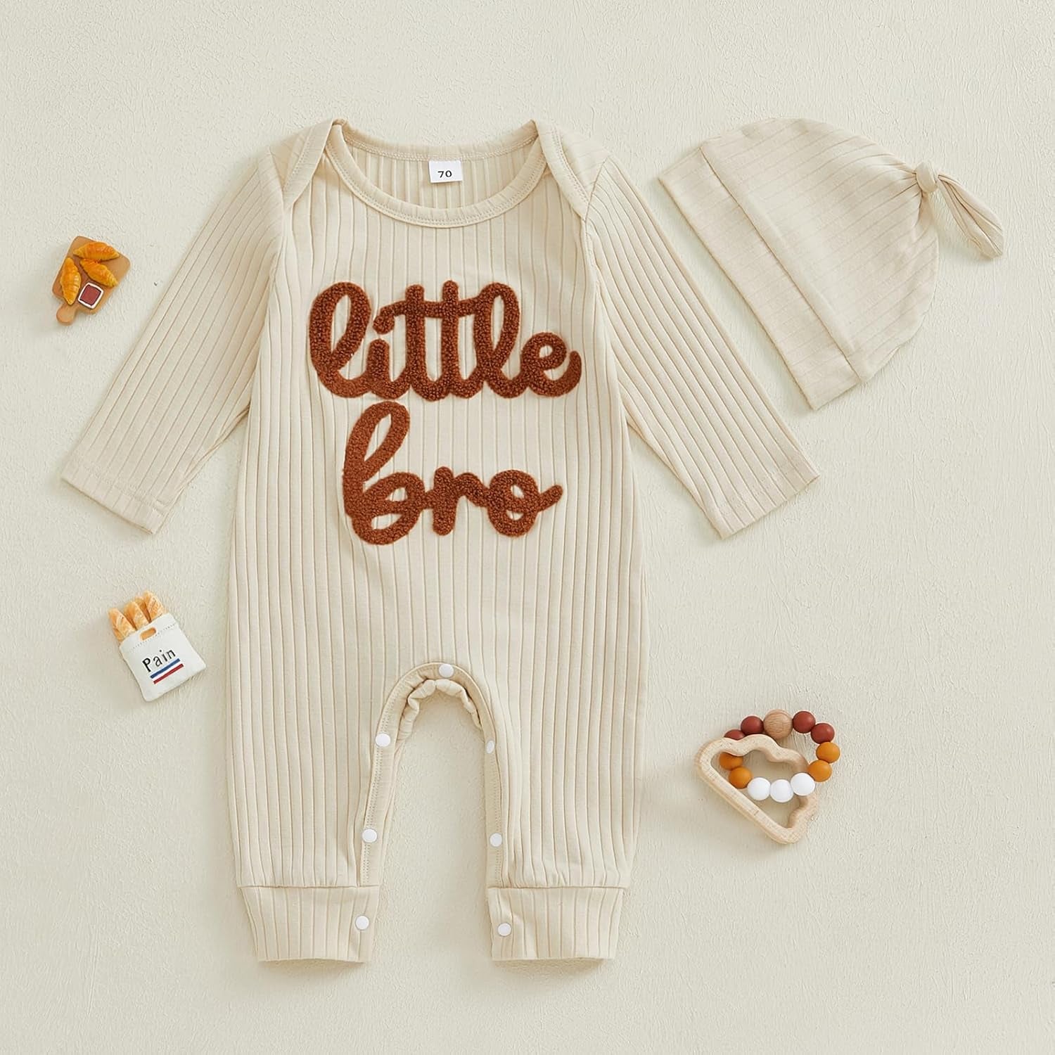 Newborn Baby Boys Girls Romper Long Sleeve Lil Bro Letter Print Solid Color Bodysuit Jumpsuit