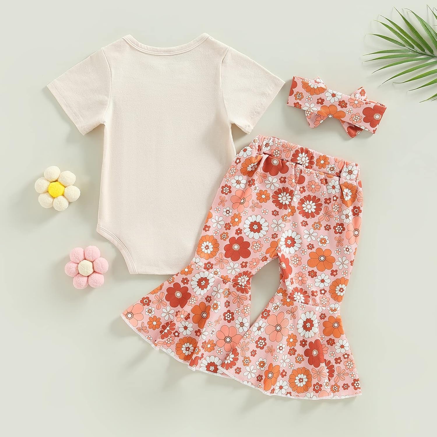 Toddler Baby Girls Birthday Outfits Letter Tassel Shirt Donut Cake Floral Flared Long Pants Headband 3Pcs Summer Set