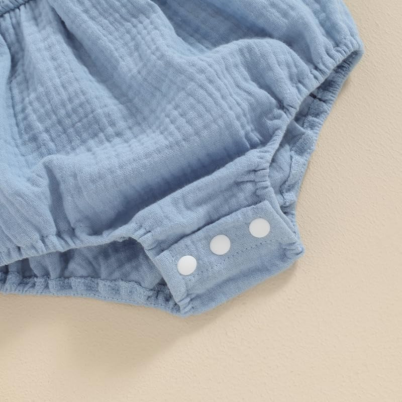 Newborn Baby Girl Clothes Ruffle Sleeve Solid Smocked Bubble Romper Jumpsuit Bow Headband Cute Summer Clothes