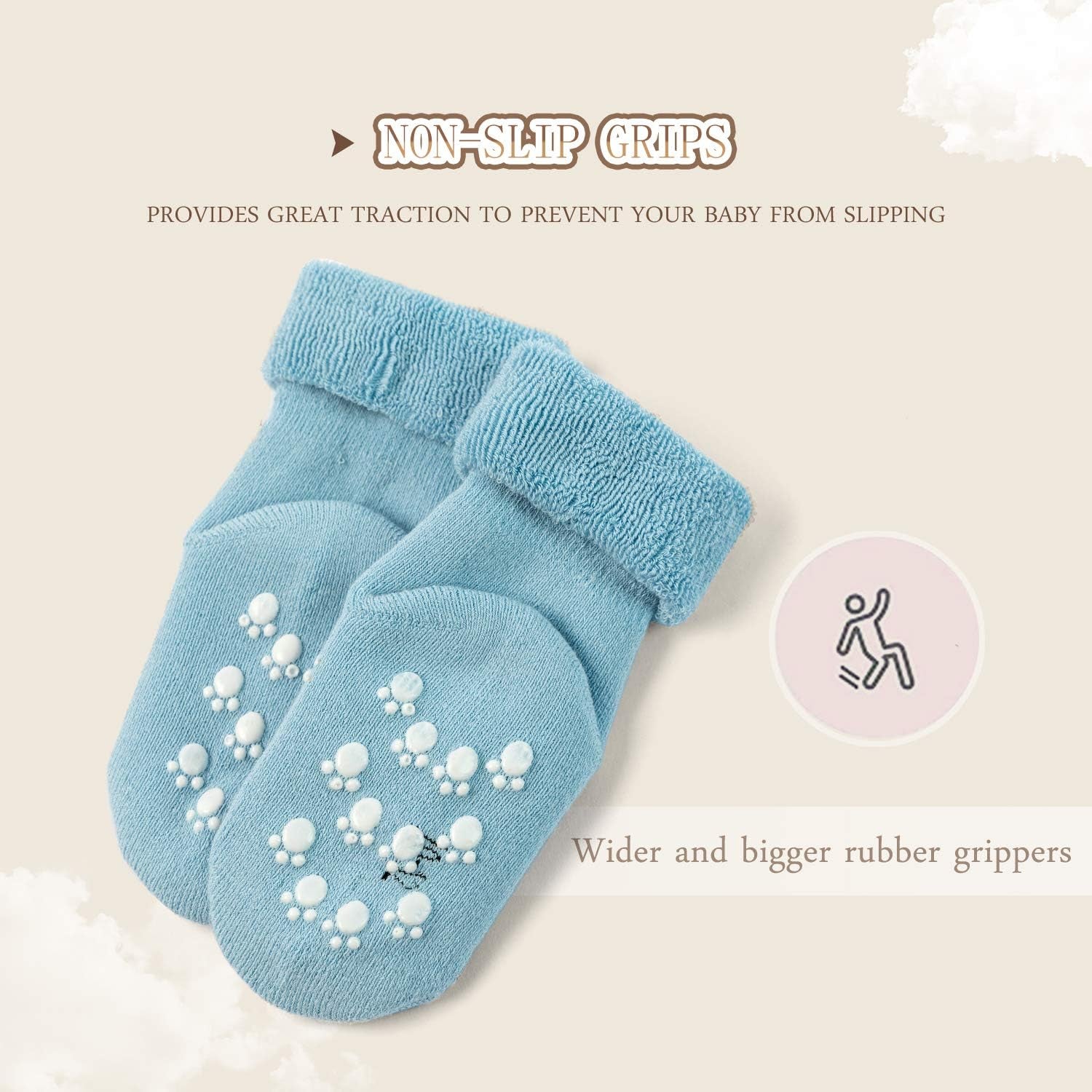 Baby Warm Socks with Grips for Baby Boys Non Slip Winter Socks Baby Girls Thick Crew Socks 6 Pack 6-12 Months Mix 5912
