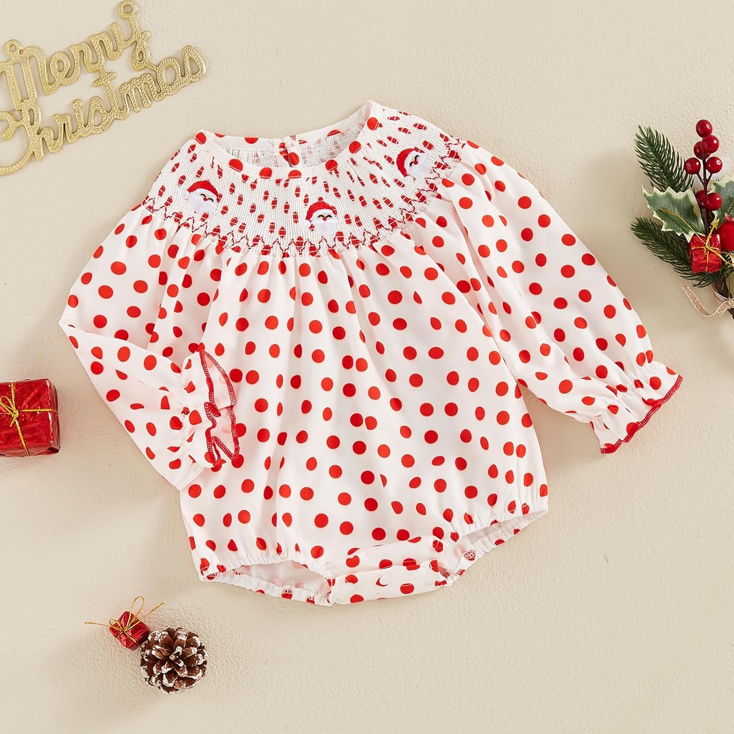 My First Christmas Baby Girl Outfit Newborn Toddler Santa Smocked Bubble Romper Cute Christmas Clothes