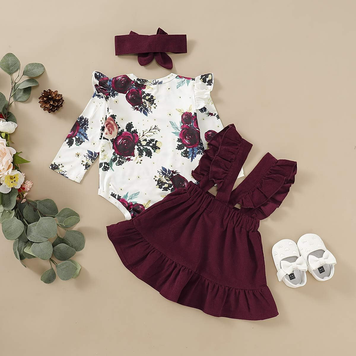 Newborn Baby Girl Clothes Toddler Long Sleeve Ruffle Romper Top Infant Skirt Set Little Girl Overall Dress