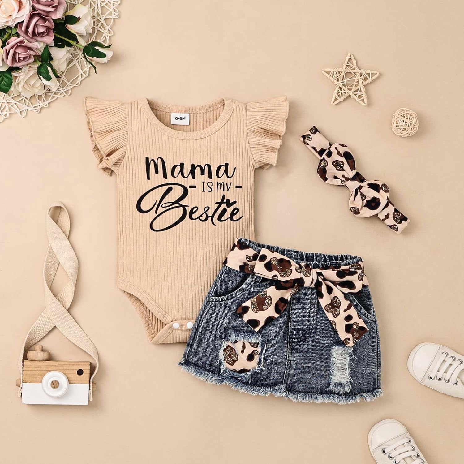 Baby Girl Clothes Newborn Romper Ruffle Sleeve Short Jeans Skirt with Headband Infant Outfits Set 0-18 Months