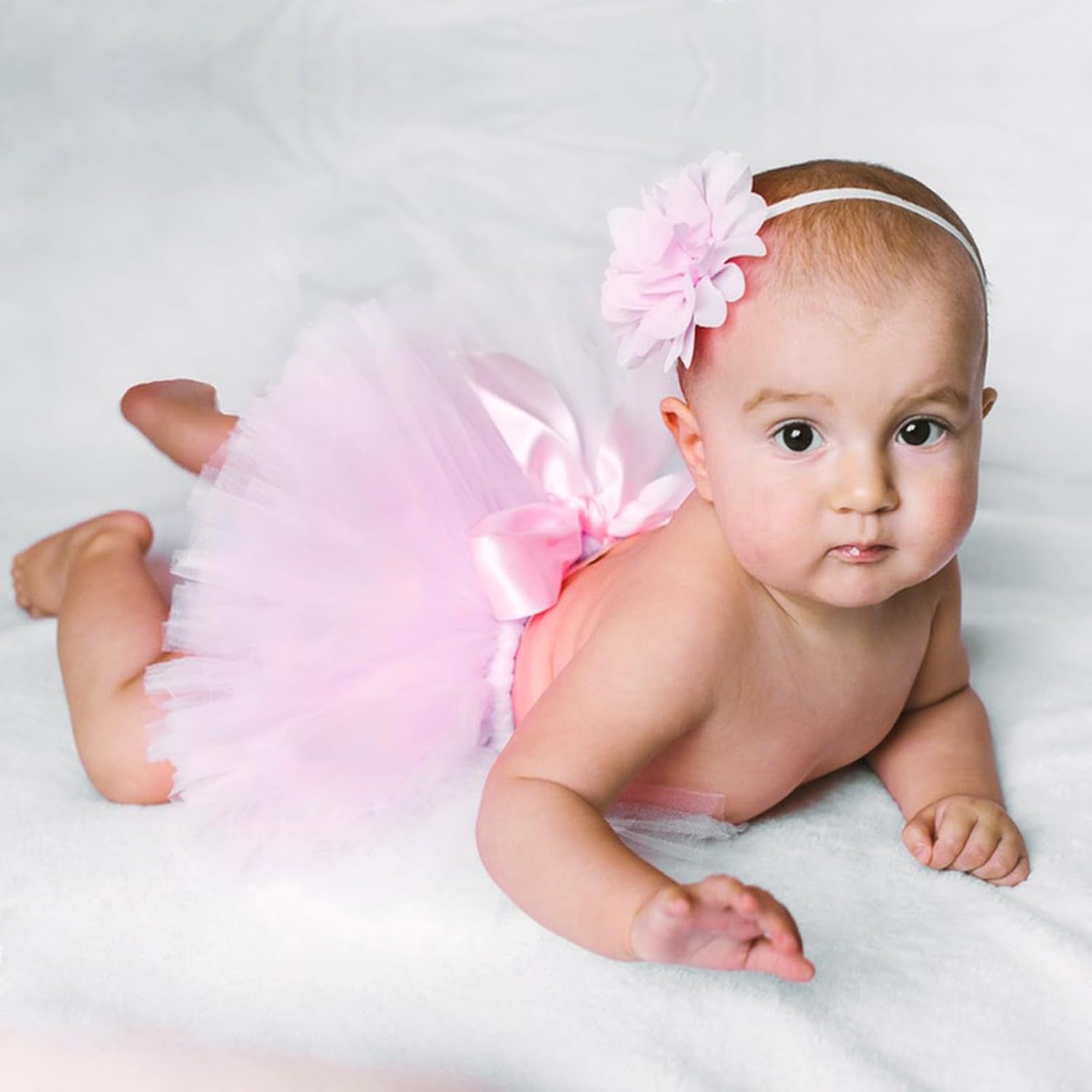Newborn Baby Tutu Skirt and Flower Headband for Photography Prop Outfits 0-4 Month (Pink)