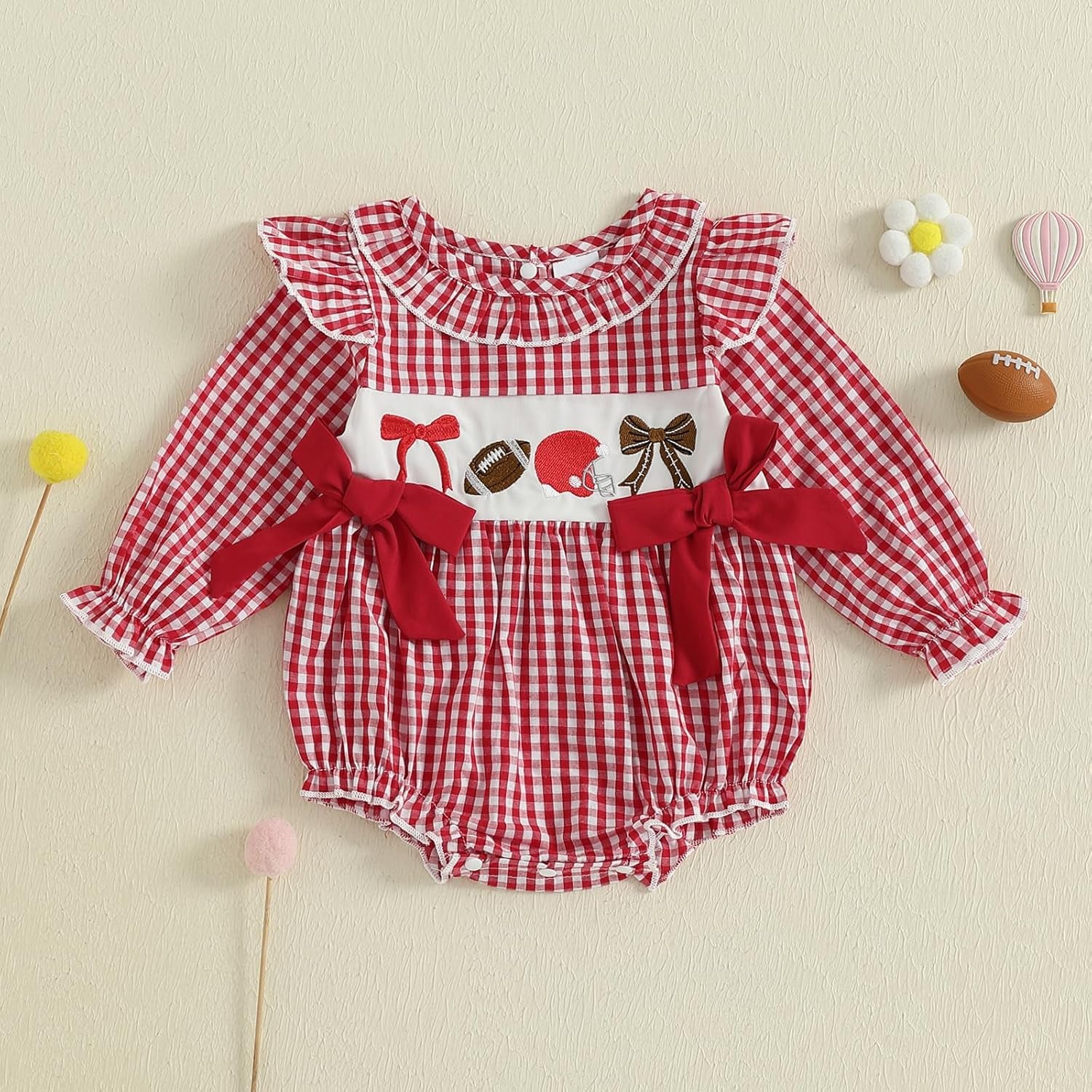 Thanksgiving Baby Girl Outfit Infant Plaid Bubble Romper Onesie Newborn Croissant Bodysuit Fall Winter Clothes