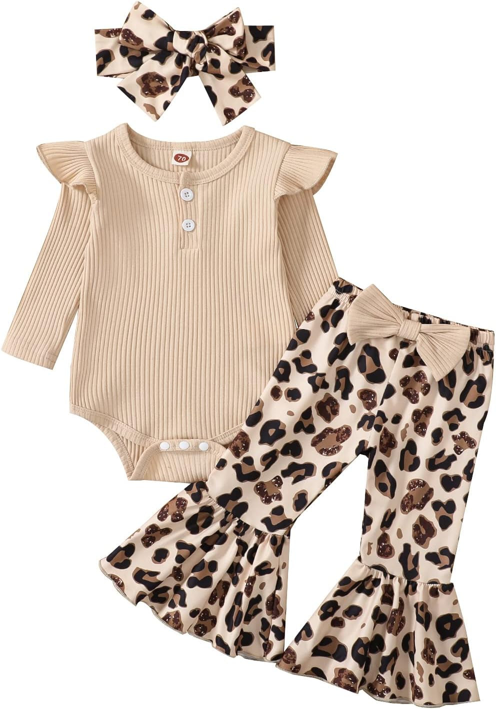 Newborn Baby Girl Clothes Infant Rib Frill Long Sleeve Romper Flared Pants Headband Set 3Pcs Fall Winter Outfits