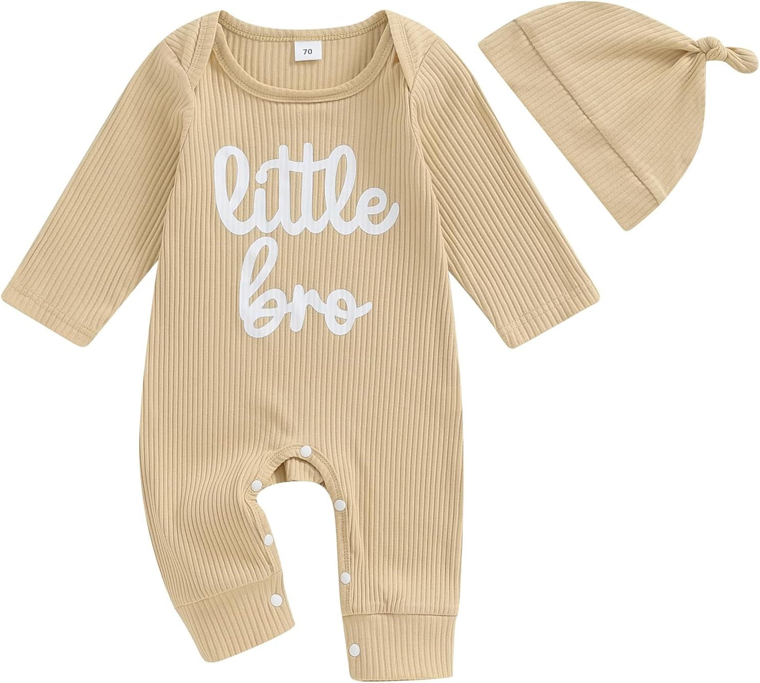 Newborn Baby Boy Coming Home Outfit Little Brother Outfits Long Sleeve Romper Waffle Knit Jumpsuit Hat Fall Clothes