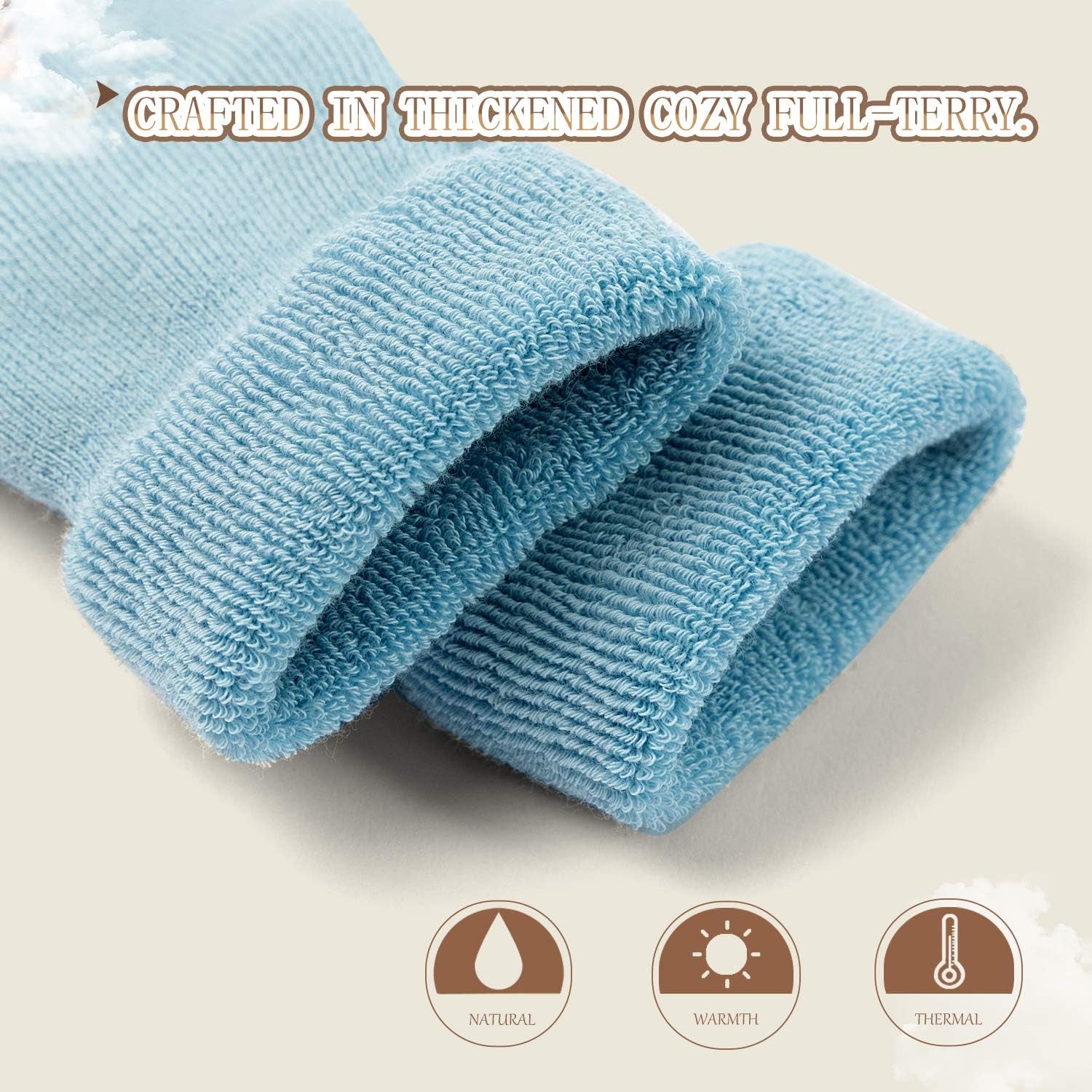 Baby Warm Socks with Grips for Baby Boys Non Slip Winter Socks Baby Girls Thick Crew Socks 6 Pack 6-12 Months Mix 5912